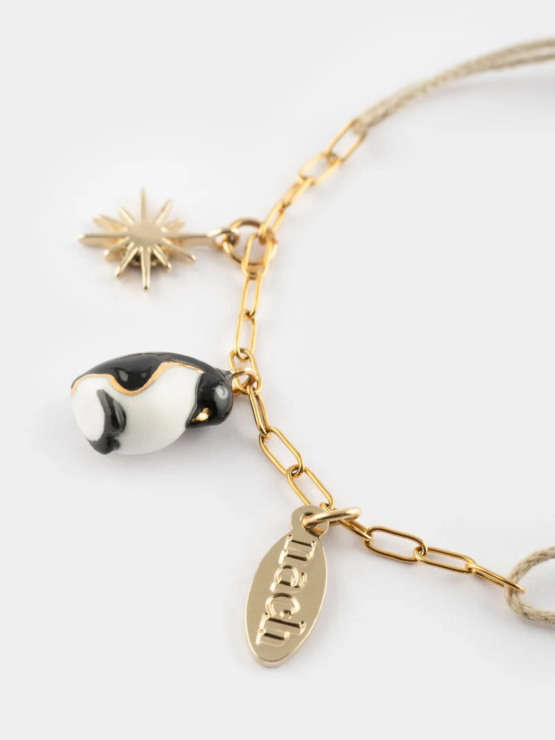 Nach Arctique bracelet pingouin porcelaine doré réglable
