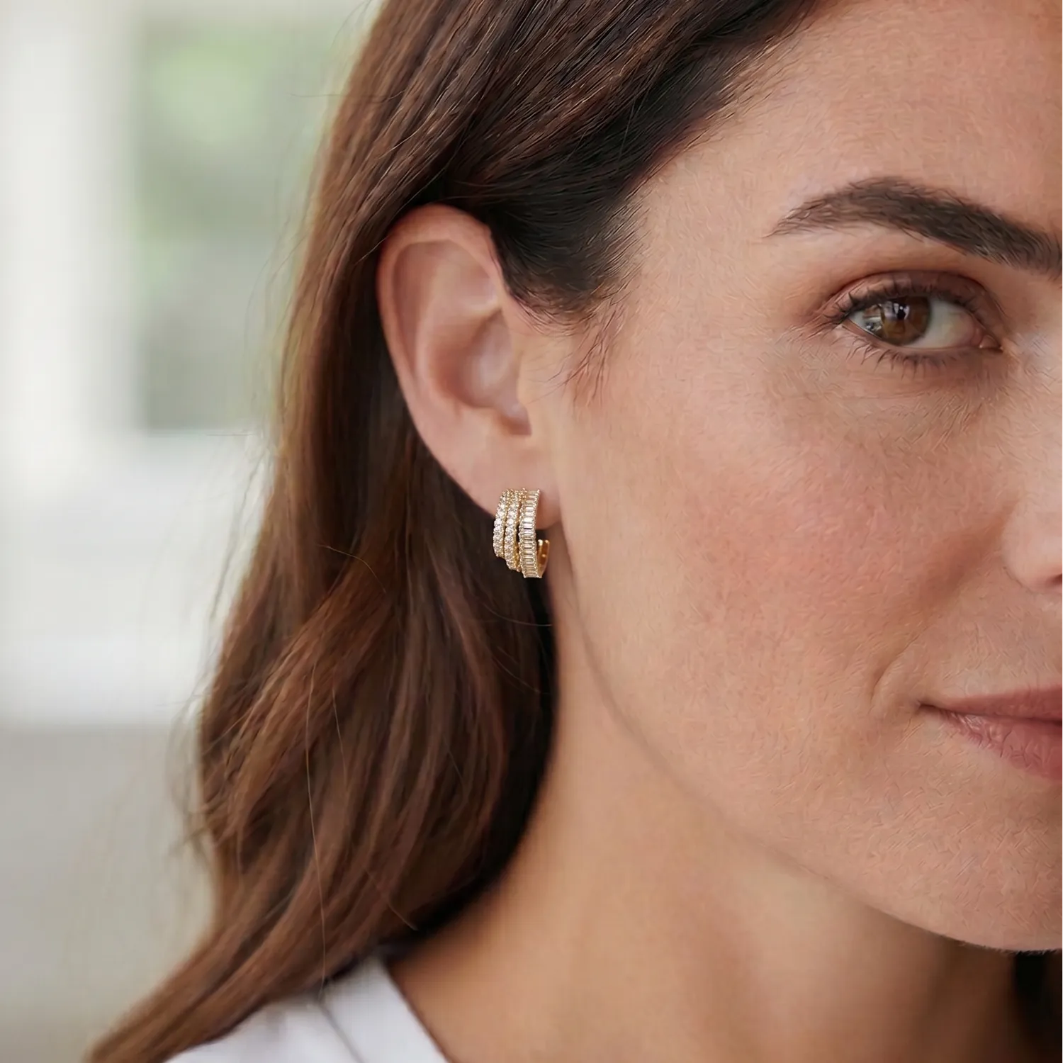 Nao de Paris 3 créoles boucles d'oreilles dorées zirconiums 1,5 cm