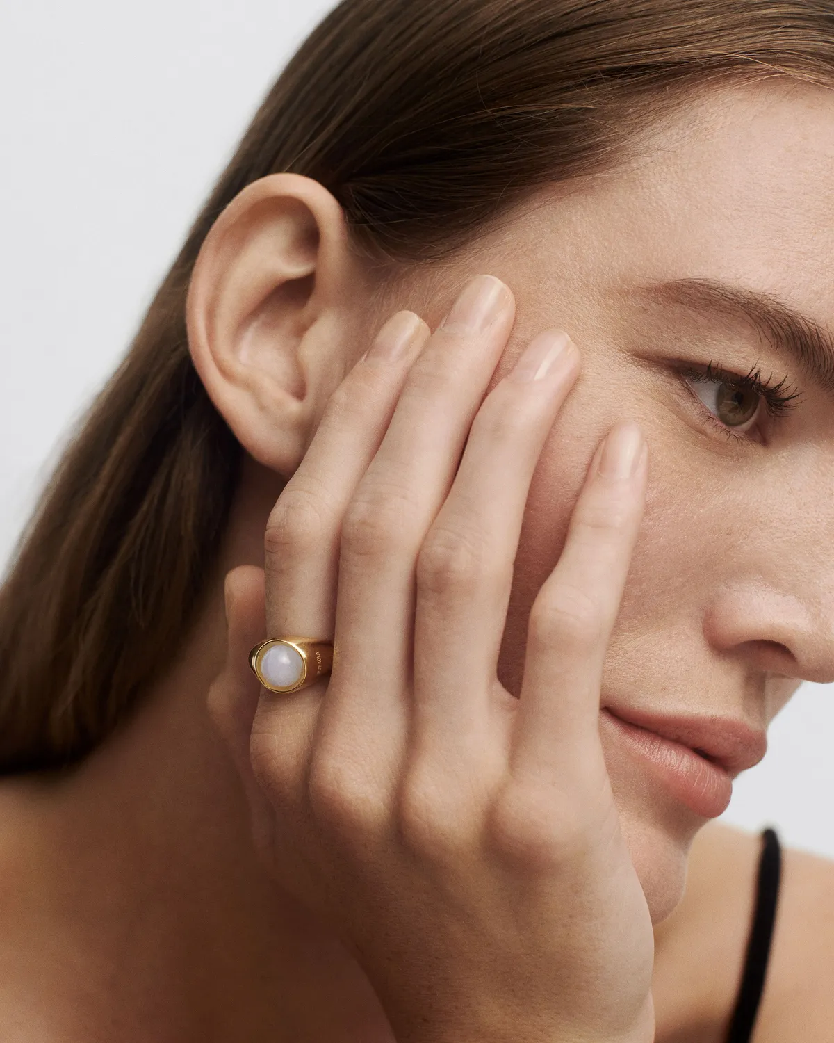 PDPAOLA Aqua Moon bague agate bleue taille 12 dorée