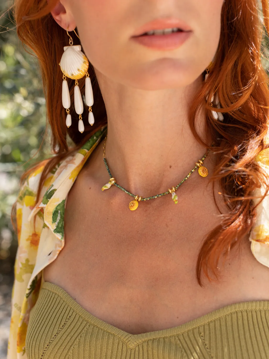Nach Bijoux perruches pissenlits collier hématite verte