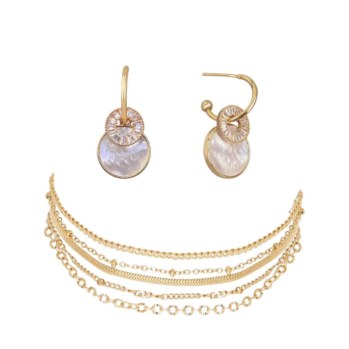 Nao de Paris Éclat coffret boucles nacre bracelet doré