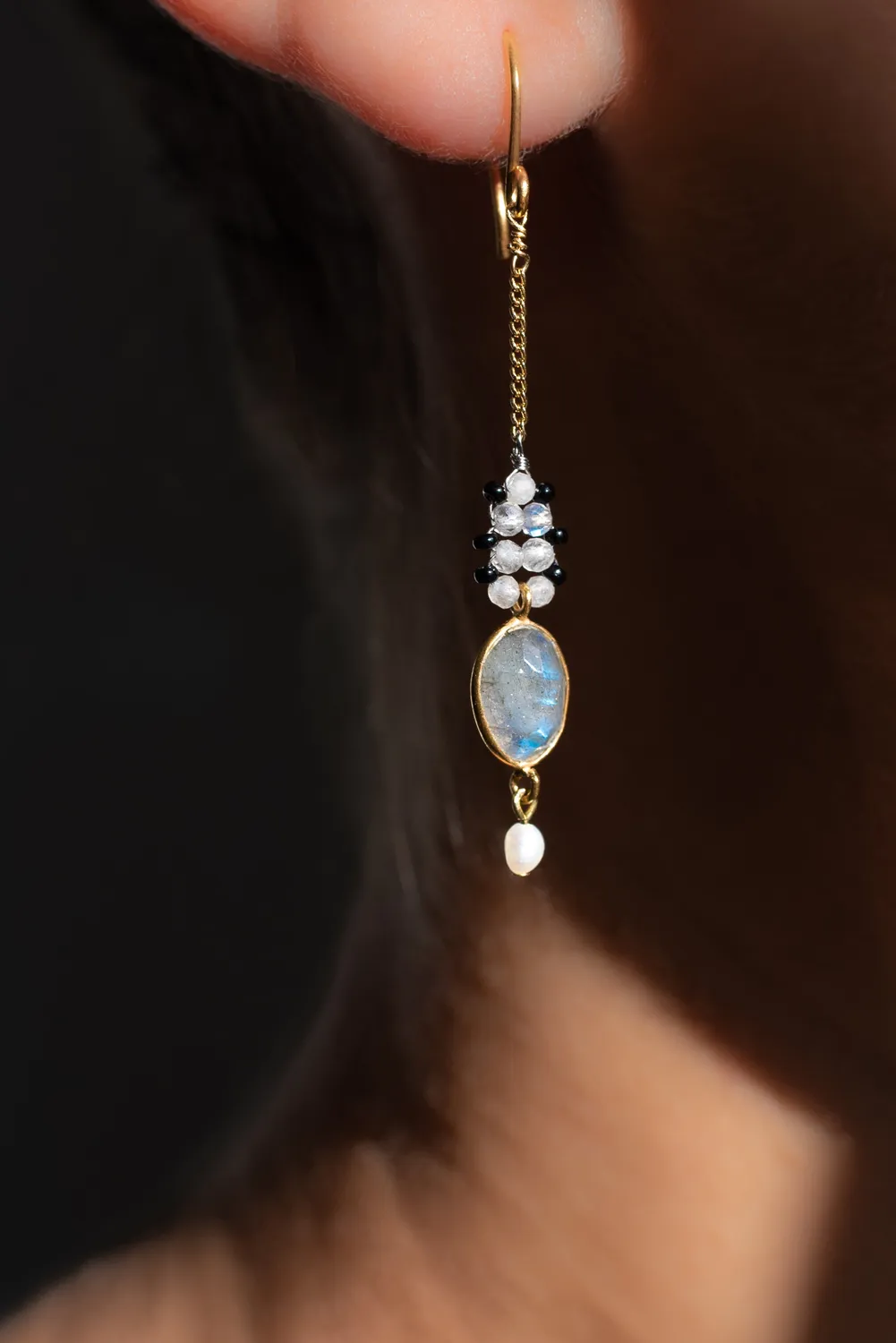 Le Fourbi de Capucine P10 boucles d'oreilles labradorite perle