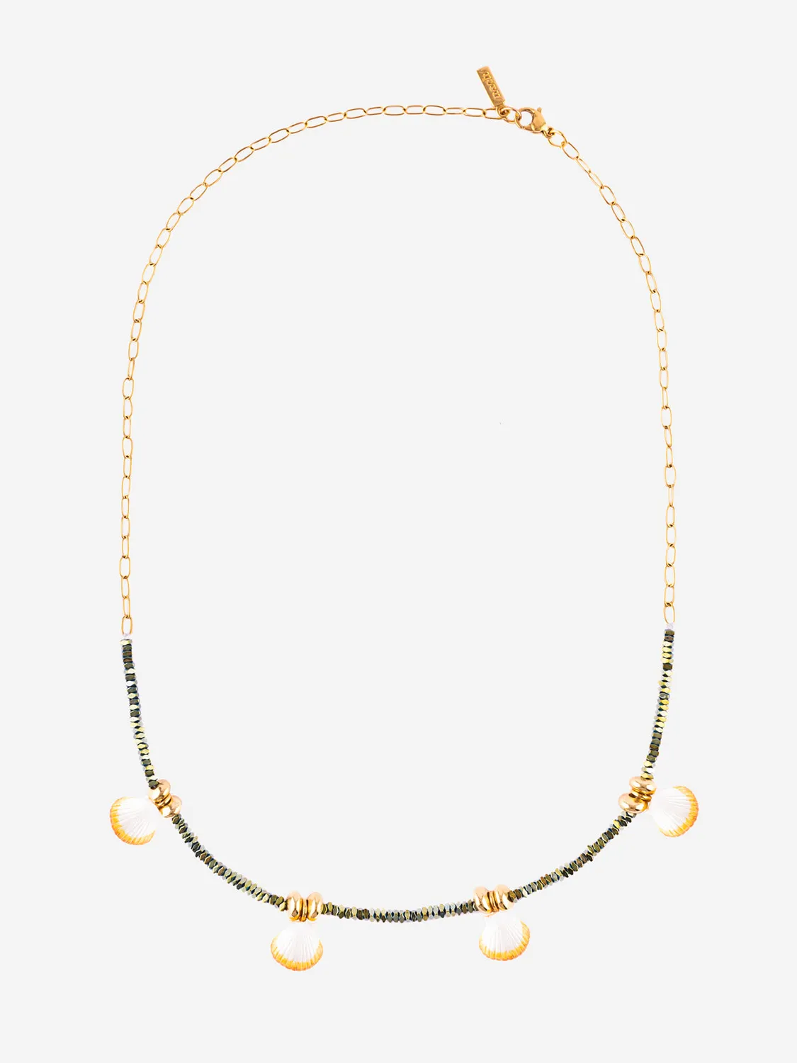 Nach Bijoux collier perles hématite coquillages vert porcelaine
