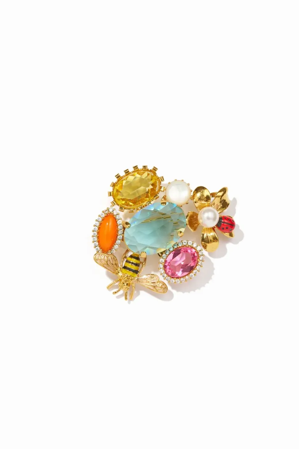 Philippe Ferrandis Alegoria broche cabochon strass dorée