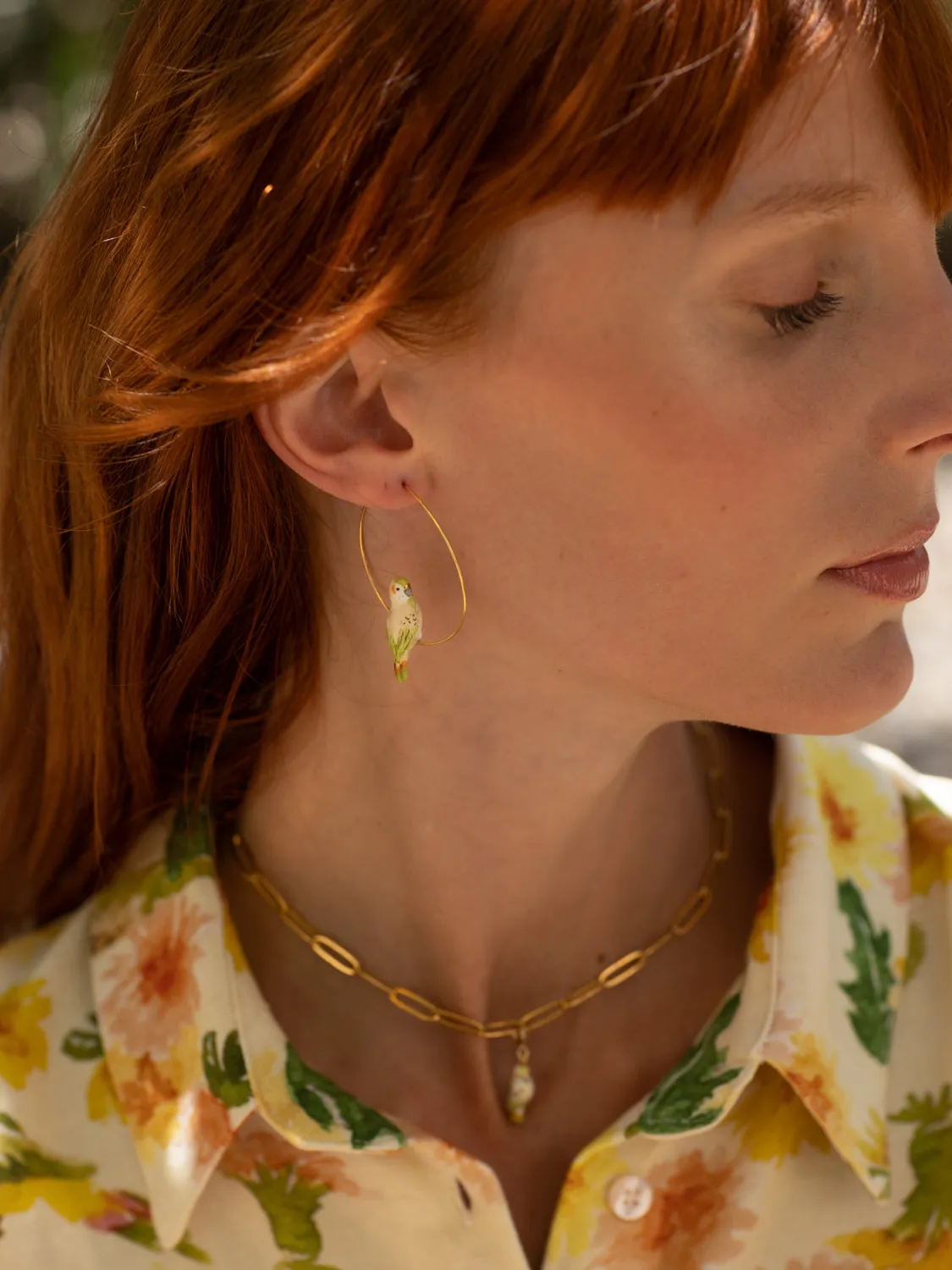Nach Bijoux Grandes créoles perruche blanche boucles d'oreilles porcelaine