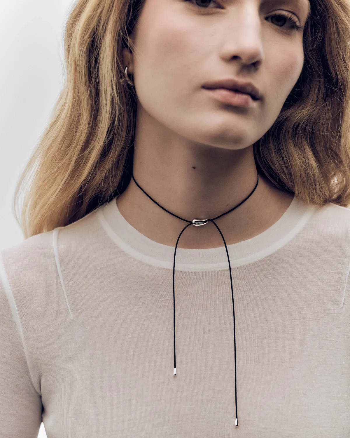 PDPAOLA Rodeo collier cordon noir argent