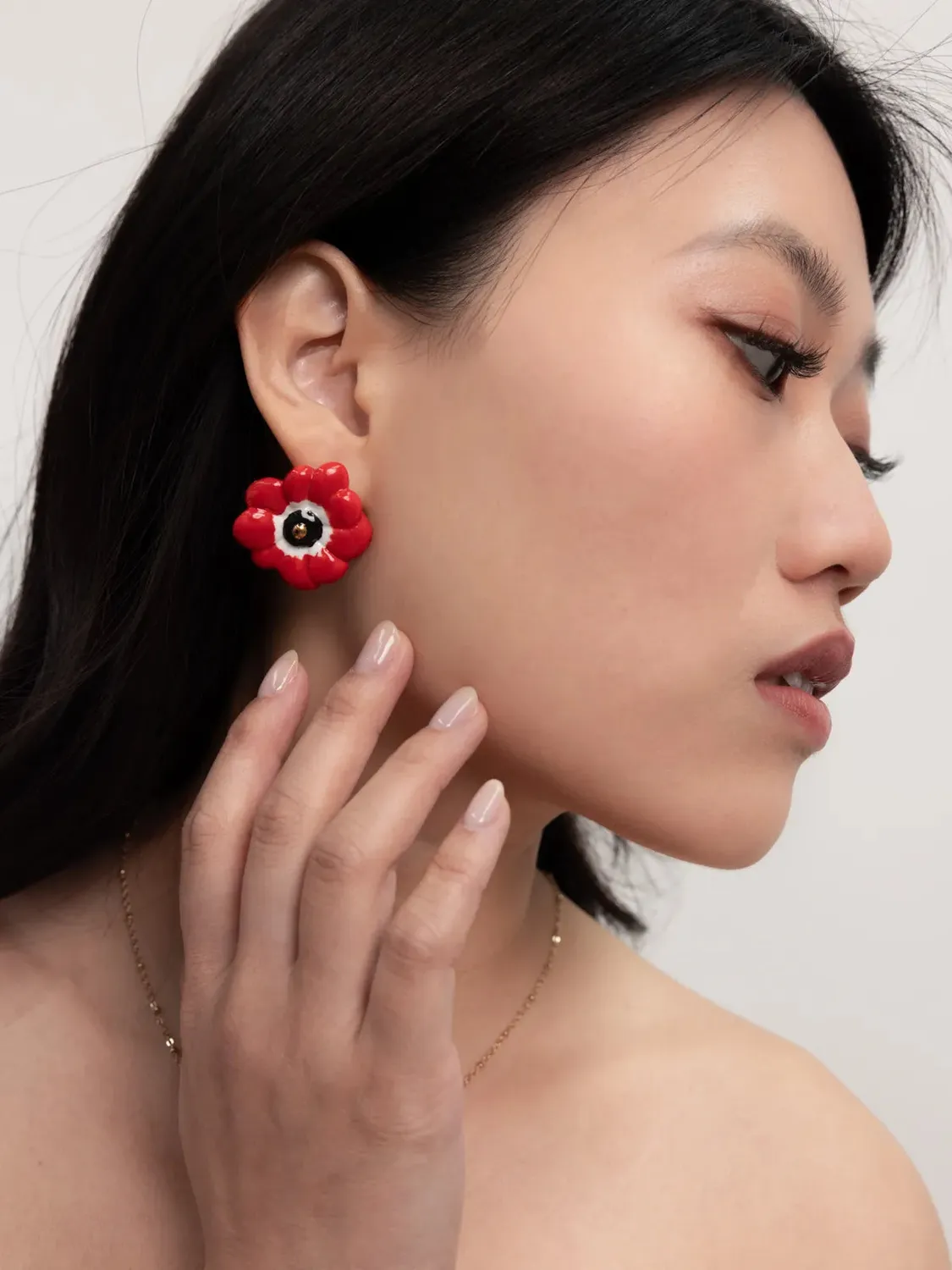 Nach Bijoux Anémone rouge boucles d'oreilles puces porcelaine