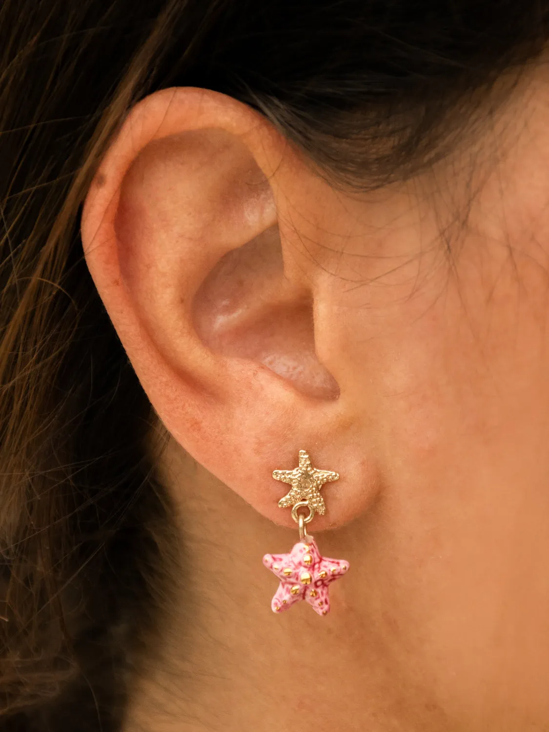 Nach Bijoux étoile de mer rose boucles pendantes porcelaine