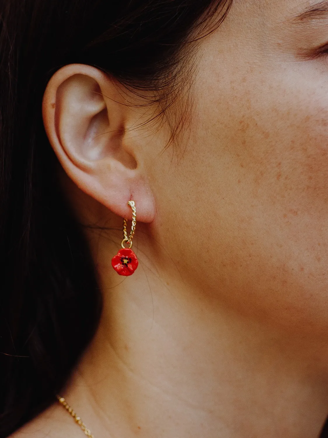 Nach Bijoux coquelicot mini créole boucle unité rouge