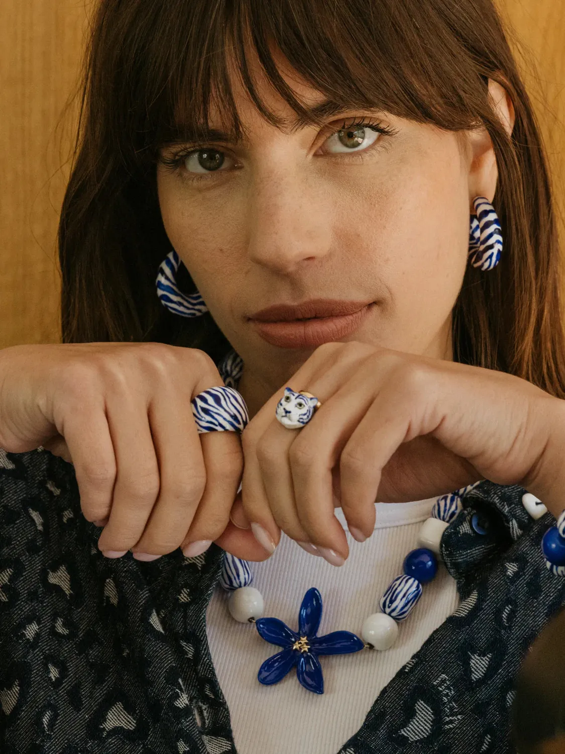 Nach Bijoux jasmin bleu maxi collier ajustable coton