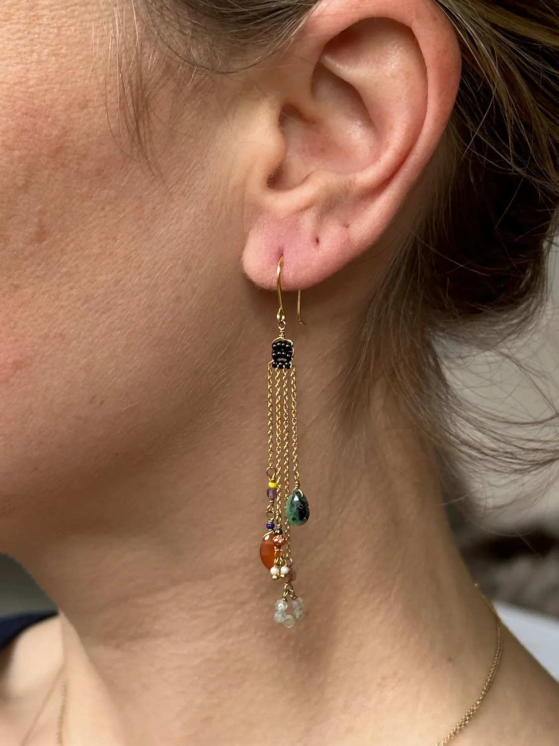 Le Fourbi de Capucine LF77 boucles d'oreilles laiton doré rubis