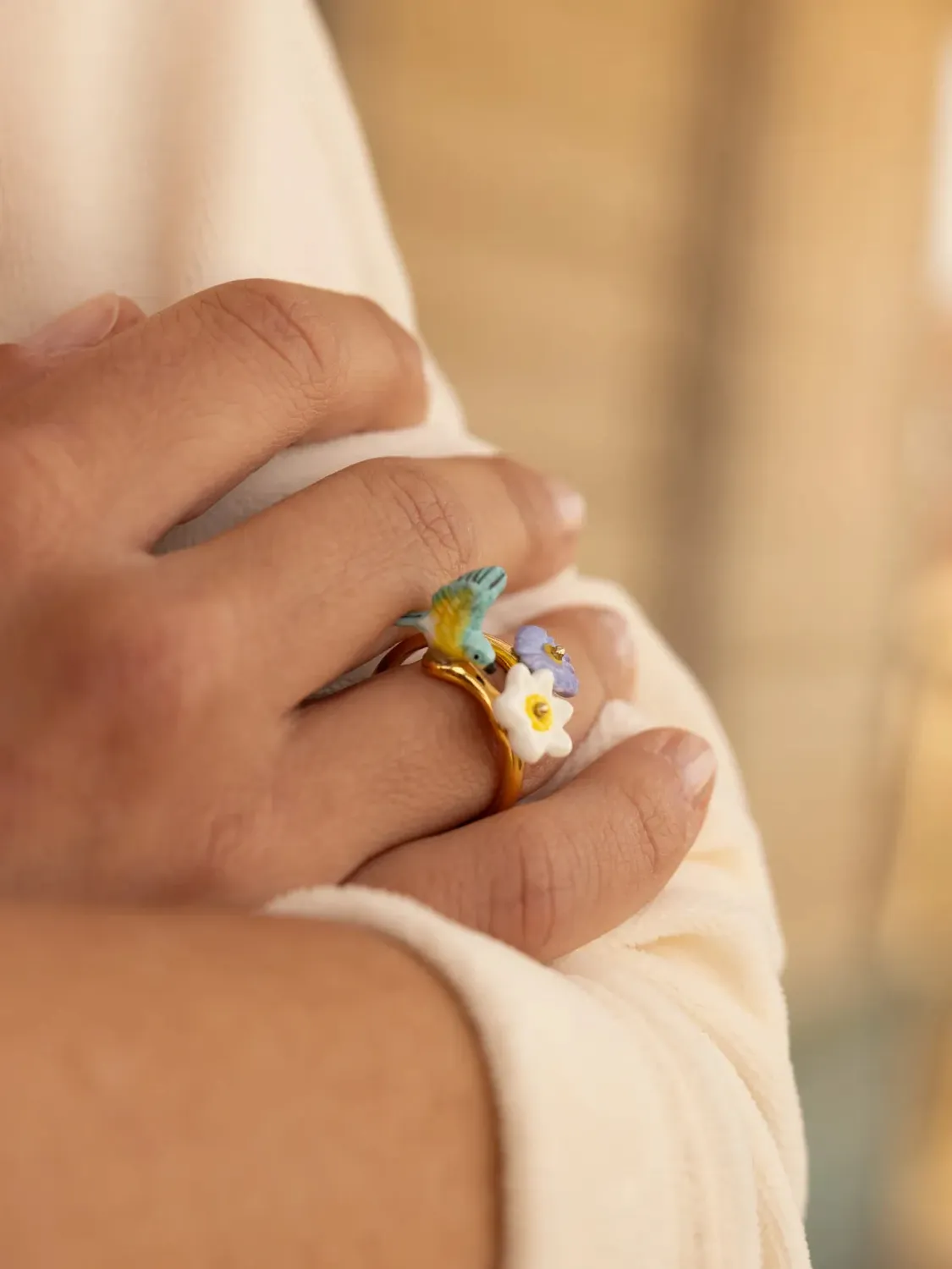 Nach Bijoux Oiseau Paruline Bleue bague ajustable porcelaine