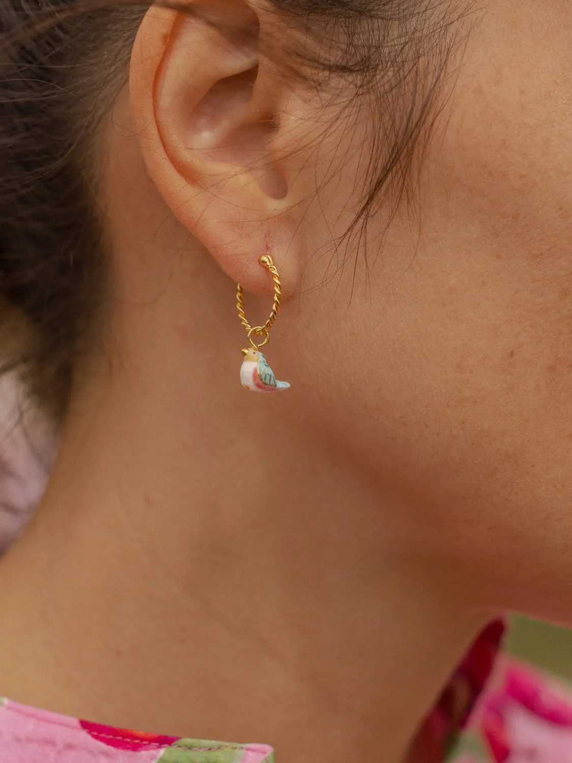Nach Bijoux mini créole oiseau bleu boucle unité doré