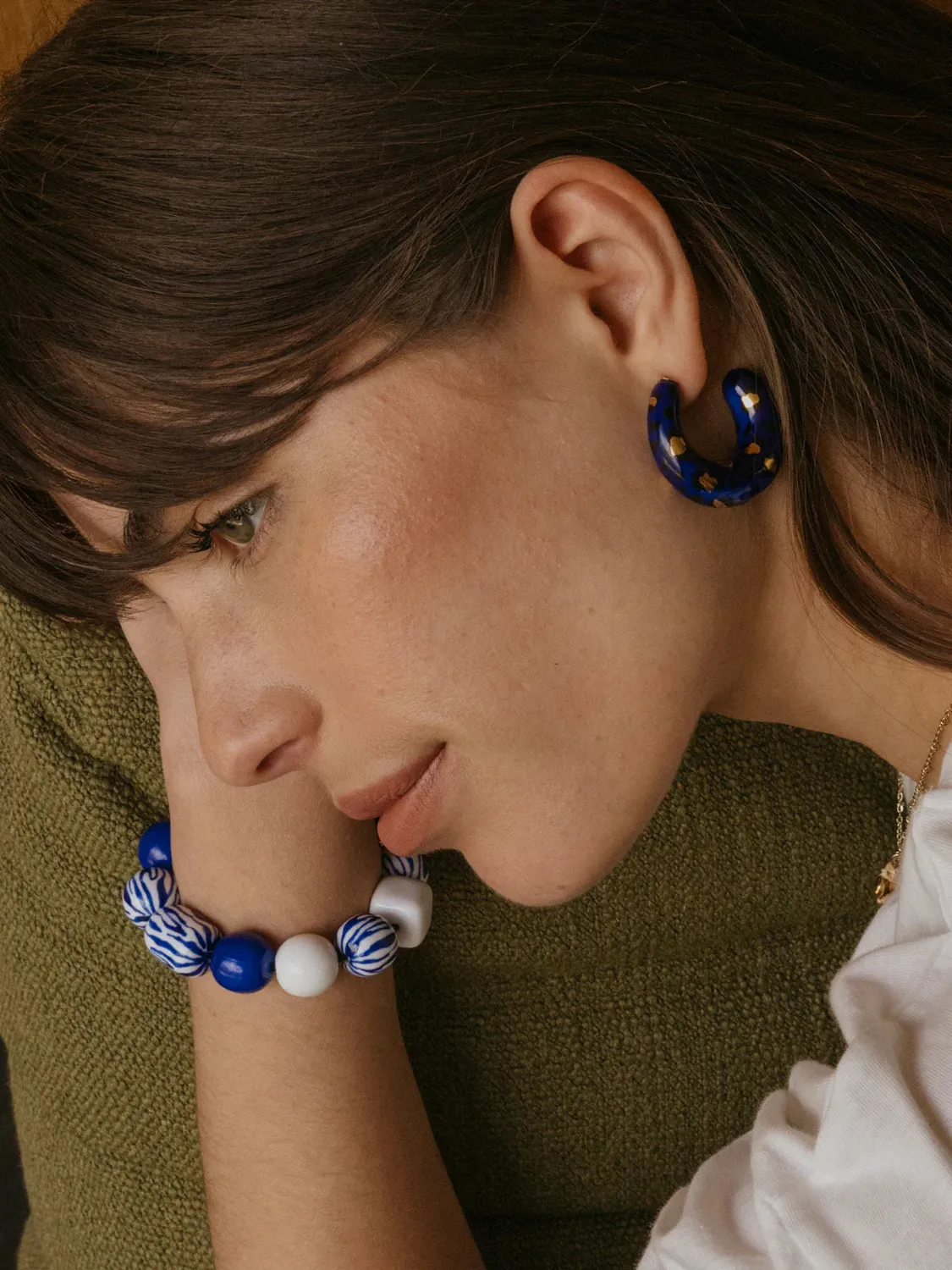 Nach Bijoux zébrées bleues maxi bracelet perles ajustable