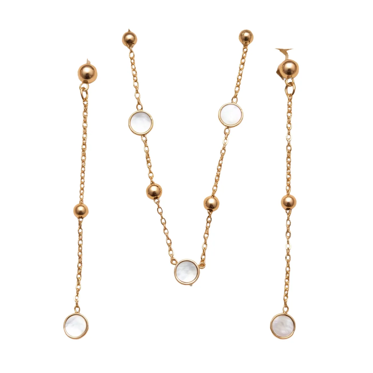 Nao de Paris Mini Nacre parure collier boucles doré 44 cm