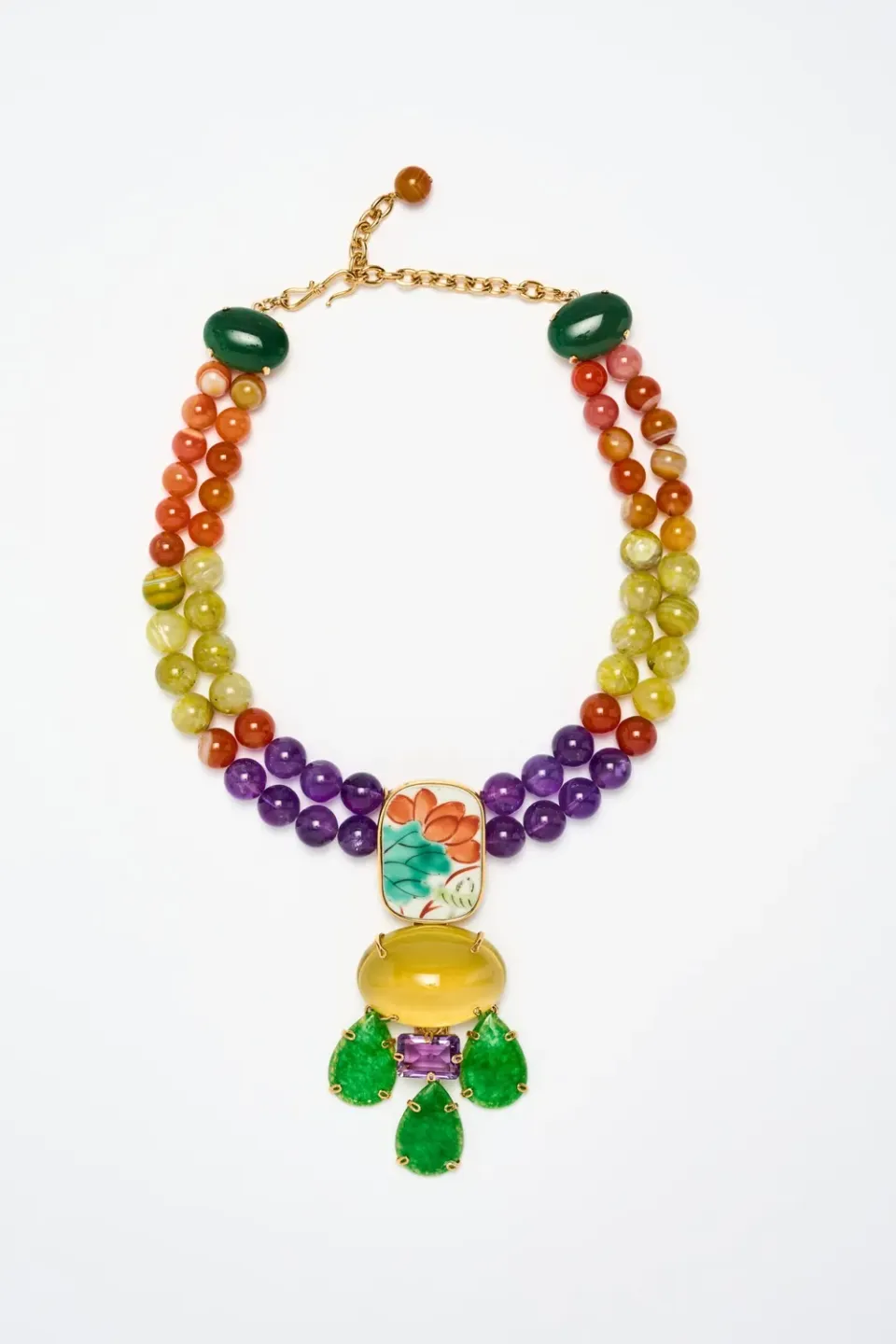 Philippe Ferrandis Citrine Jade collier 2 rangs pièce unique