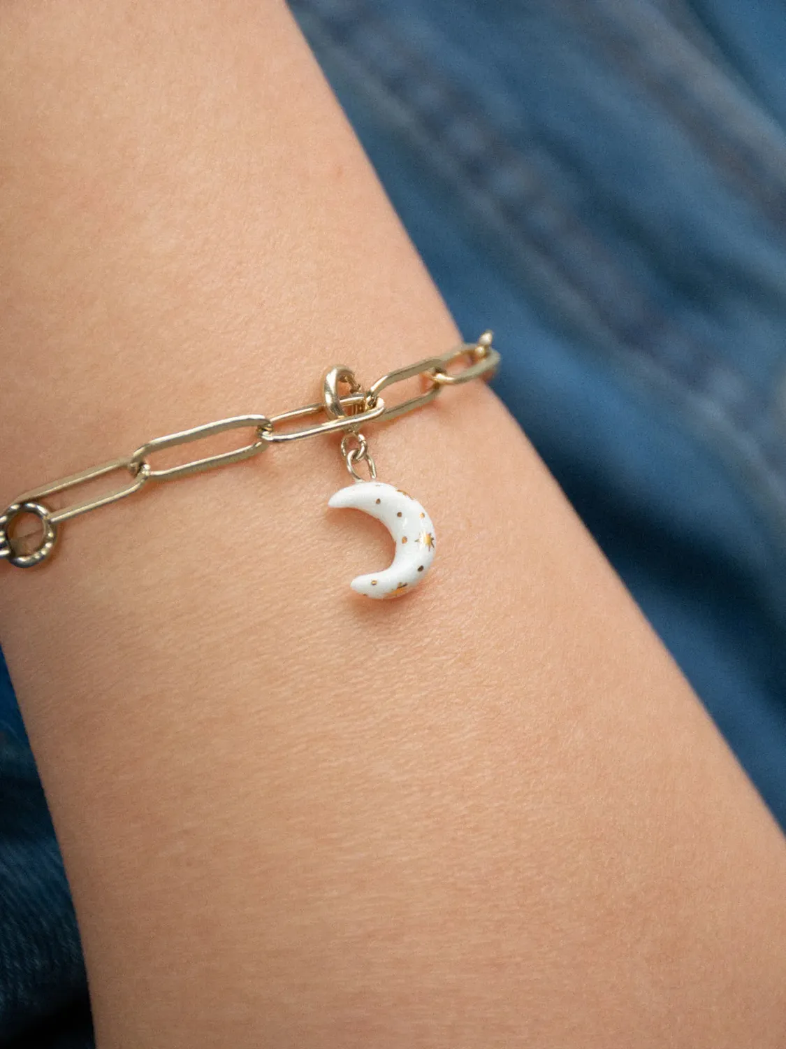 Nach Bijoux lune blanche dorée charm's porcelaine Mix Match