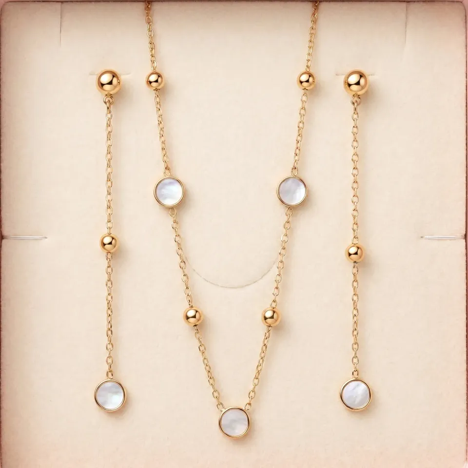 Nao de Paris Mini Nacre parure collier boucles doré 44 cm