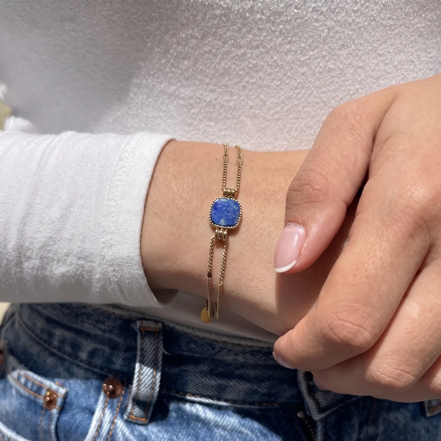 Nao de Paris Vintage Lapis Lazuli bracelet doré 16 cm