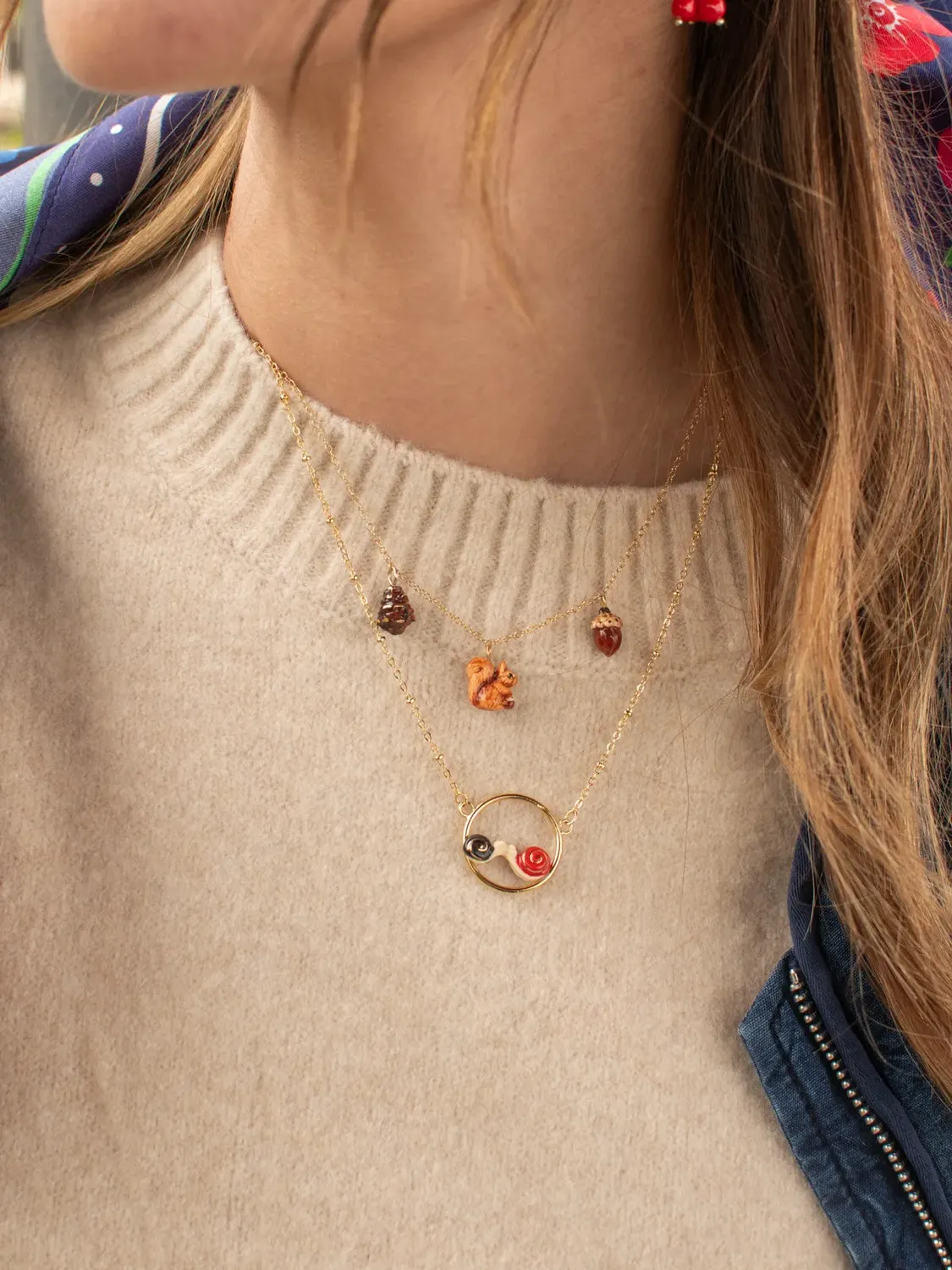 Nach Bijoux écureuil gland collier pin 44 cm