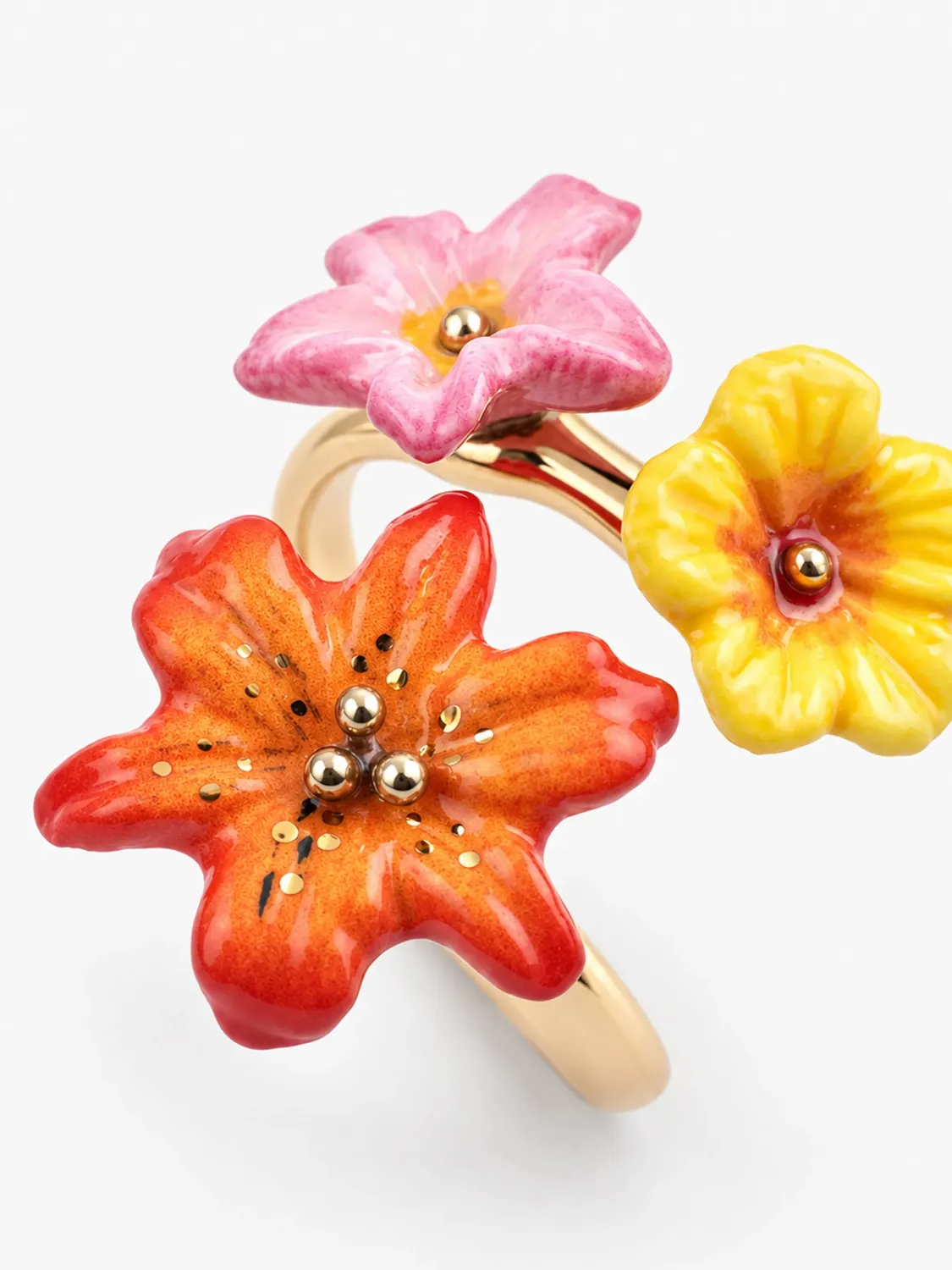 Nach Bijoux multi fleurs tropicales bague ajustable porcelaine