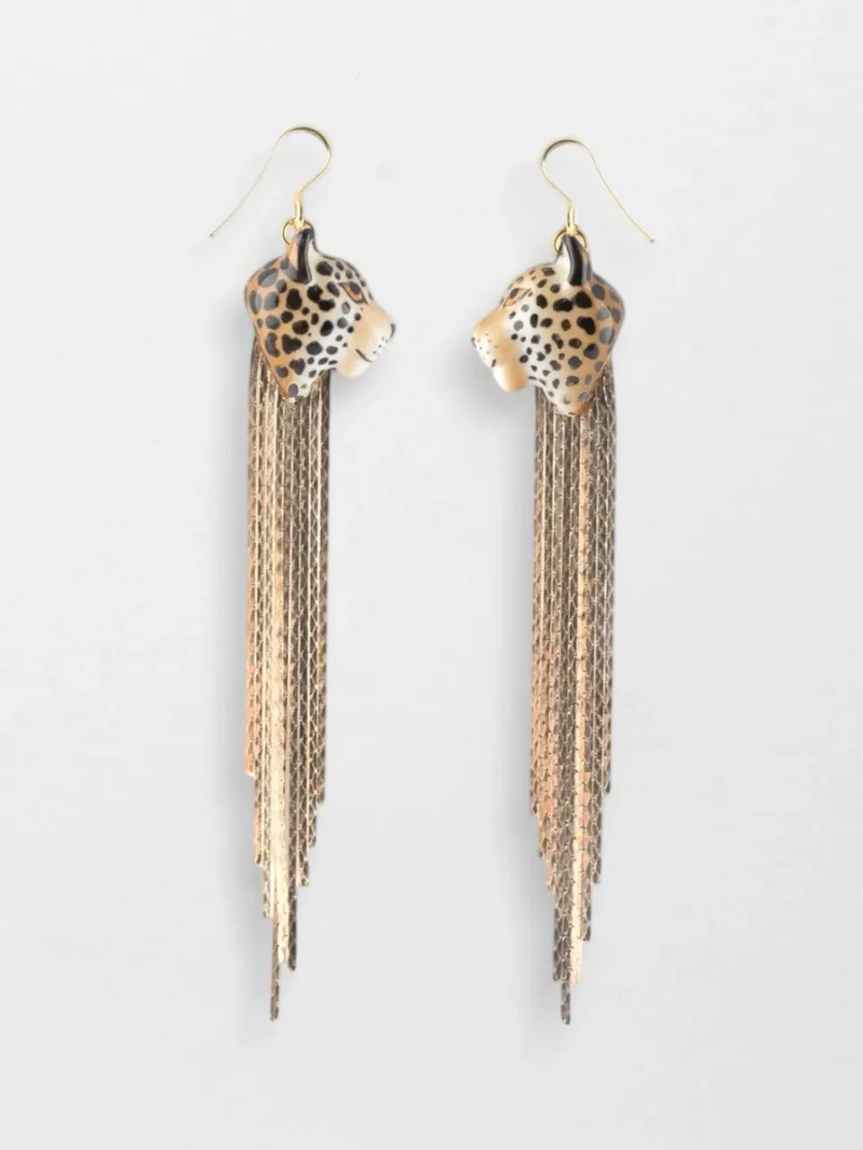Nach Léopard boucles d'oreilles franges dorées 9 cm