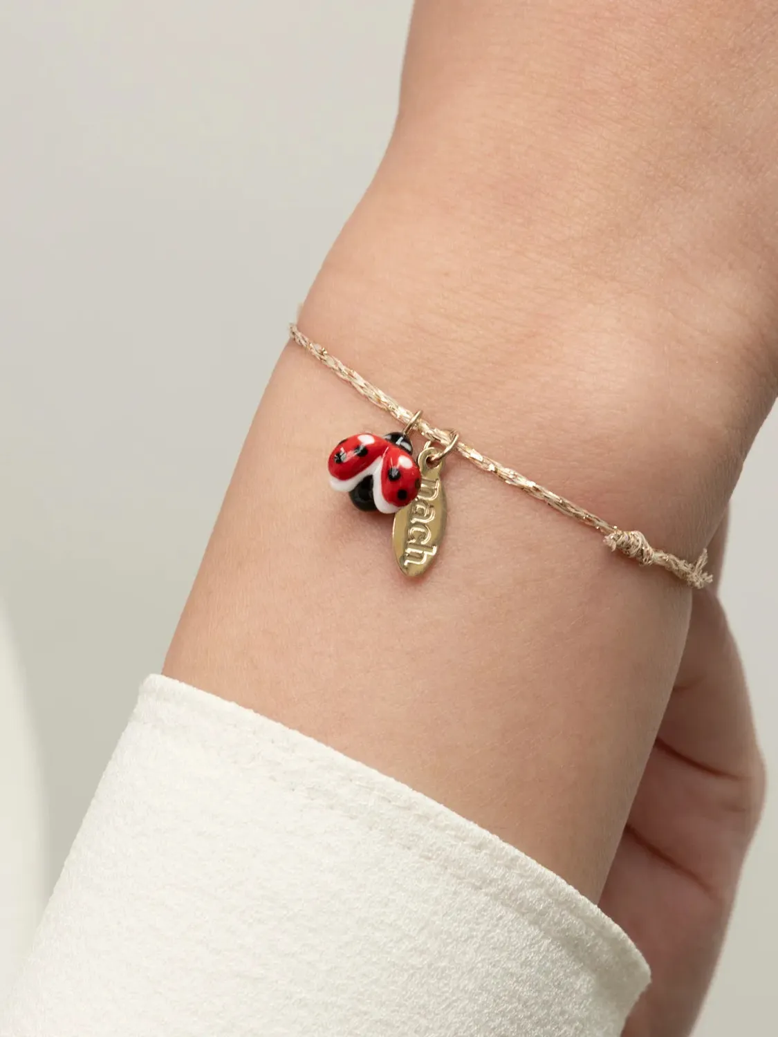 Nach Bijoux Lucky you bracelet coccinelle cordon ajustable beige