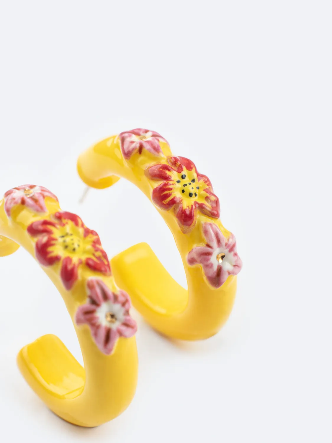 Nach Bijoux Tropical Créoles jaunes fleurs boucles 3,1 cm paire