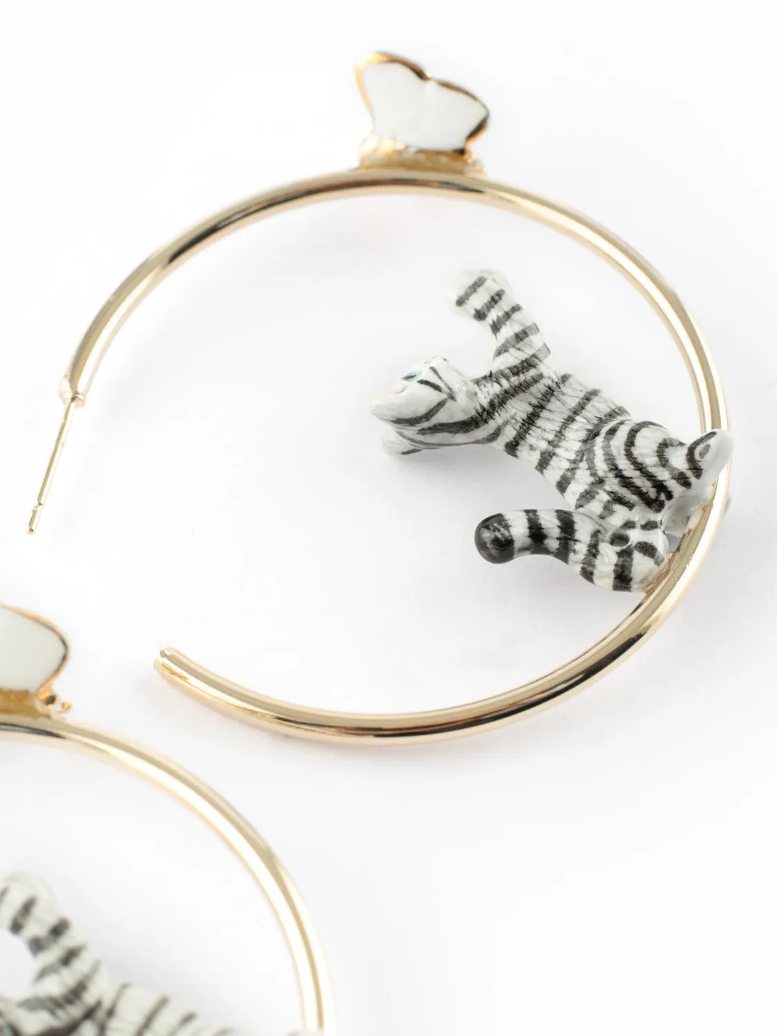 Nach Bijoux Chat Tigré boucles d'oreilles créoles papillon