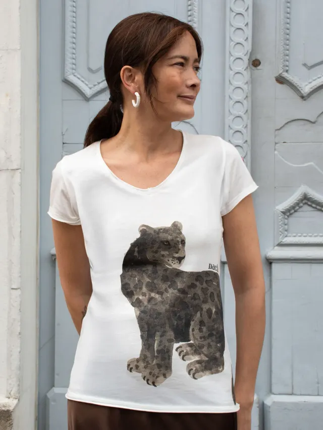Nach Victor panthère noire t-shirt blanc col V