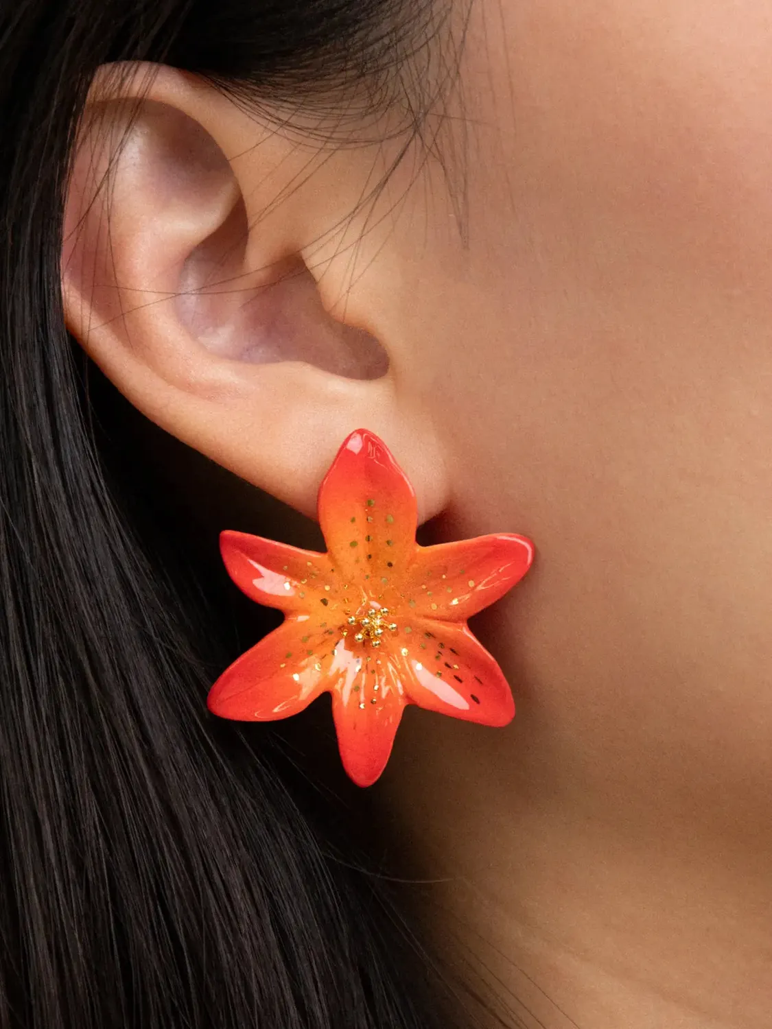 Nach Bijoux lys Tigrée boucles d'oreilles puces orange 4 cm