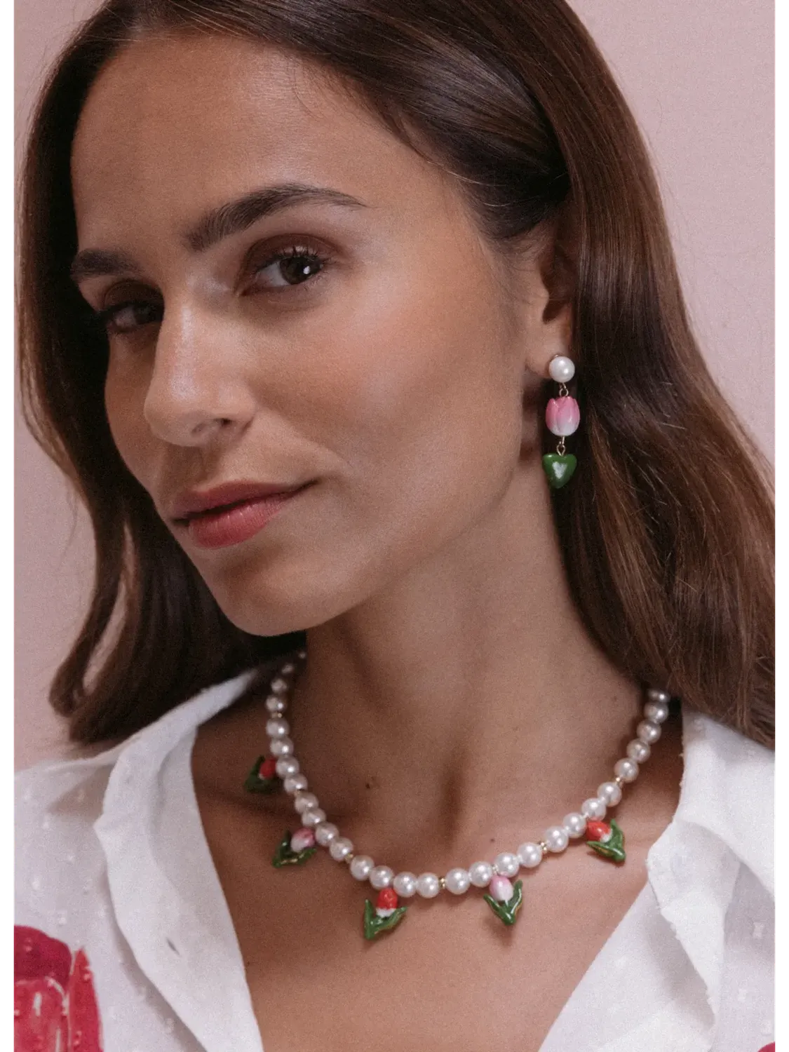 Nach Bijoux tulipes et perles collier porcelaine