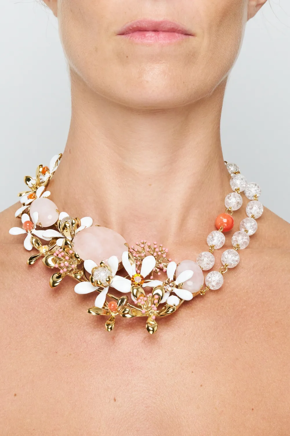 Philippe Ferrandis Neroli grand collier fleurs 2 rangs émail