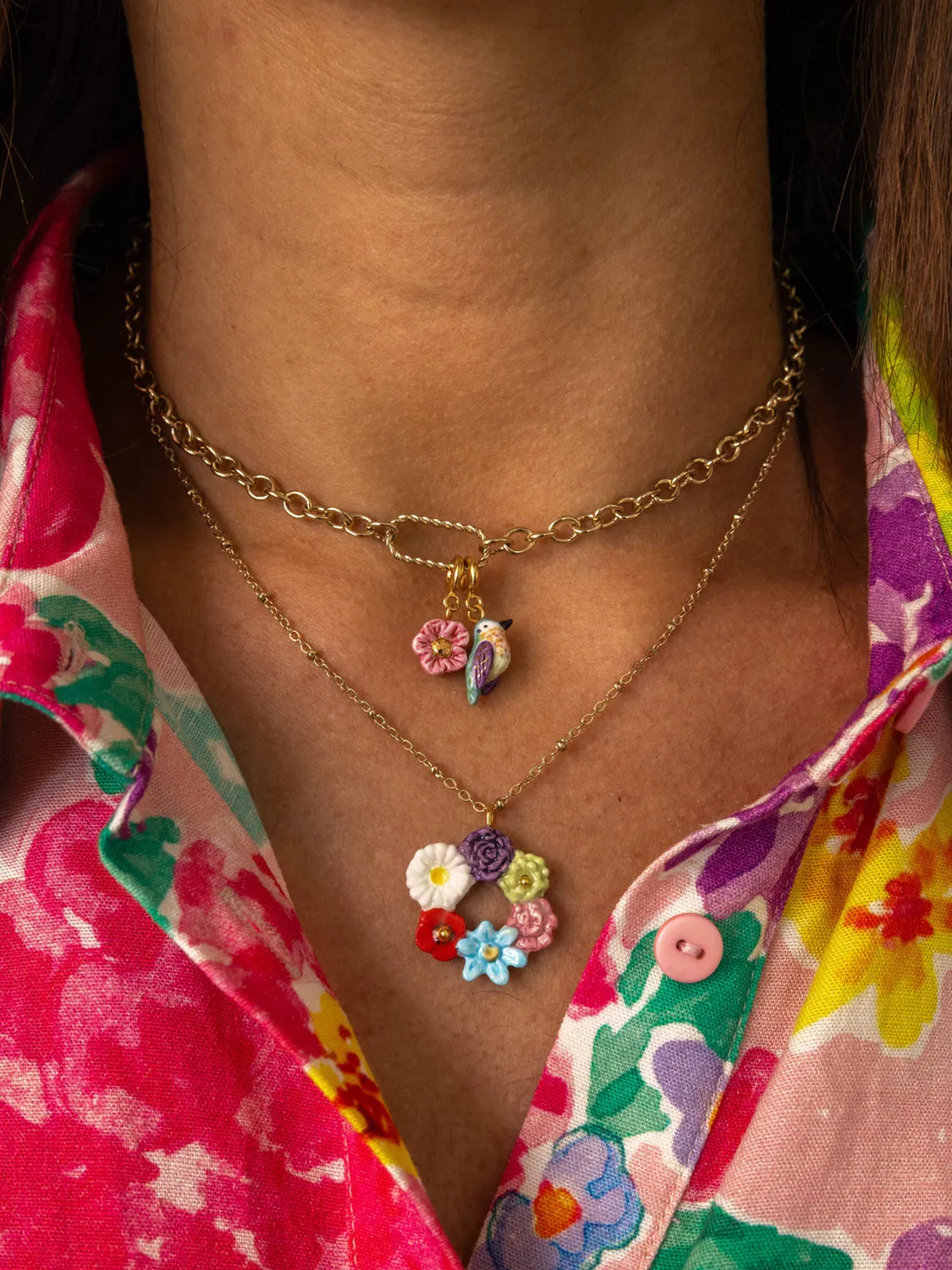 Nach Bijoux Colibri d'Anna charm porcelaine feuille d'or