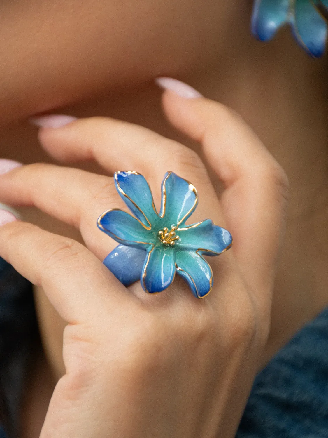 Nach Bijoux Fleur Bleue bague porcelaine cosmic