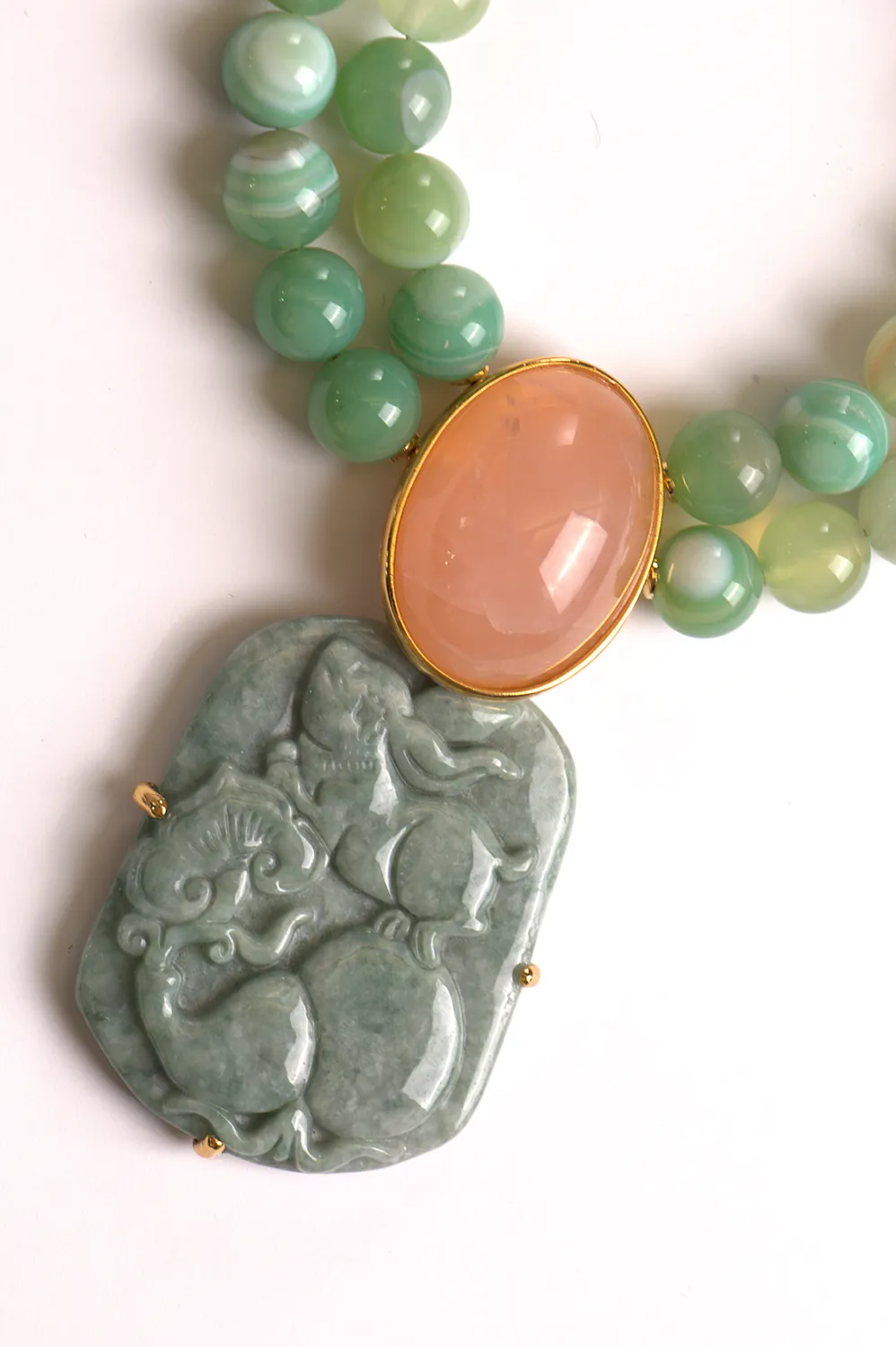 Philippe Ferrandis Jade and Dew collier jade et quartz rose pièce unique