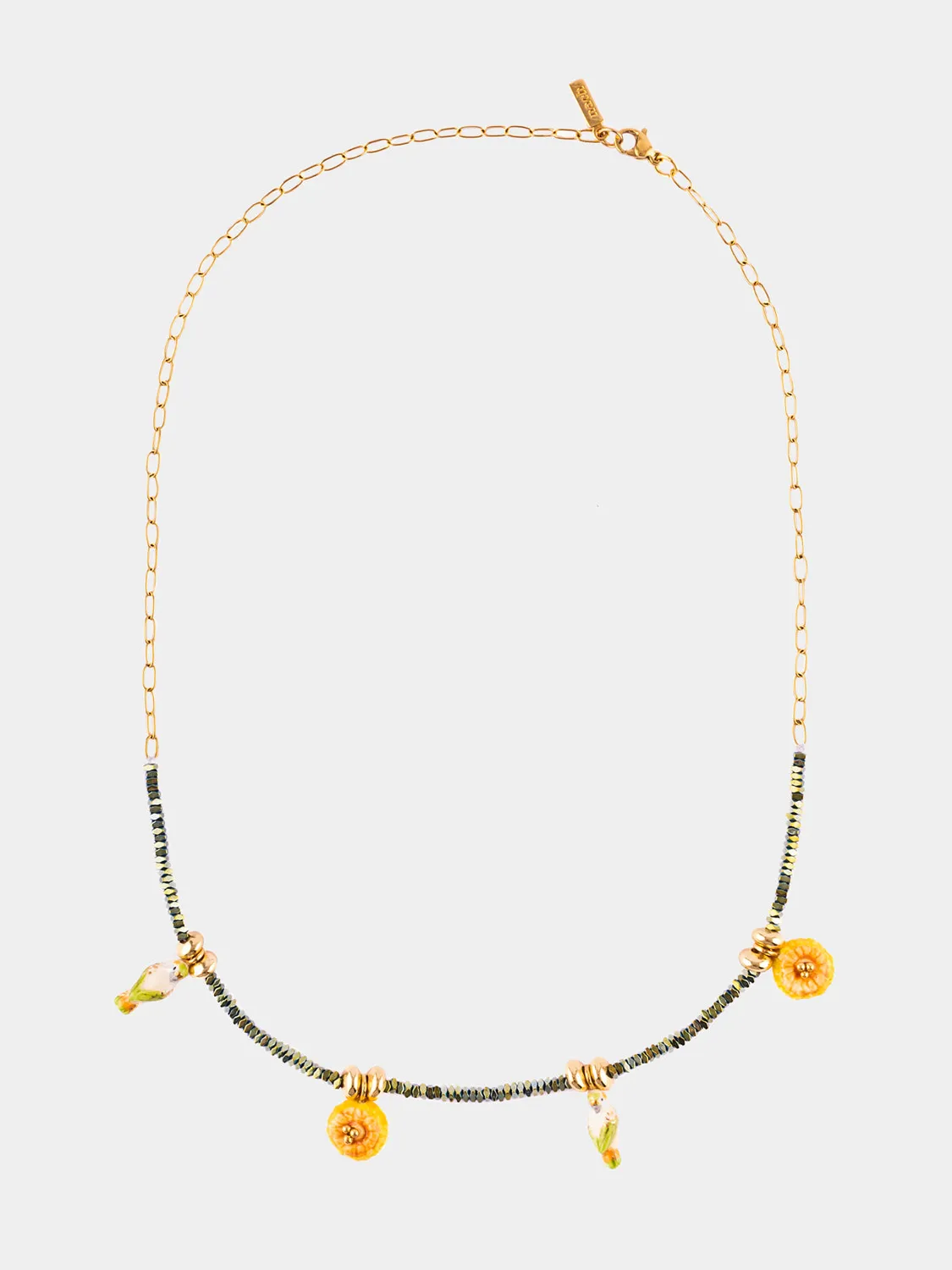 Nach Bijoux perruches pissenlits collier hématite verte