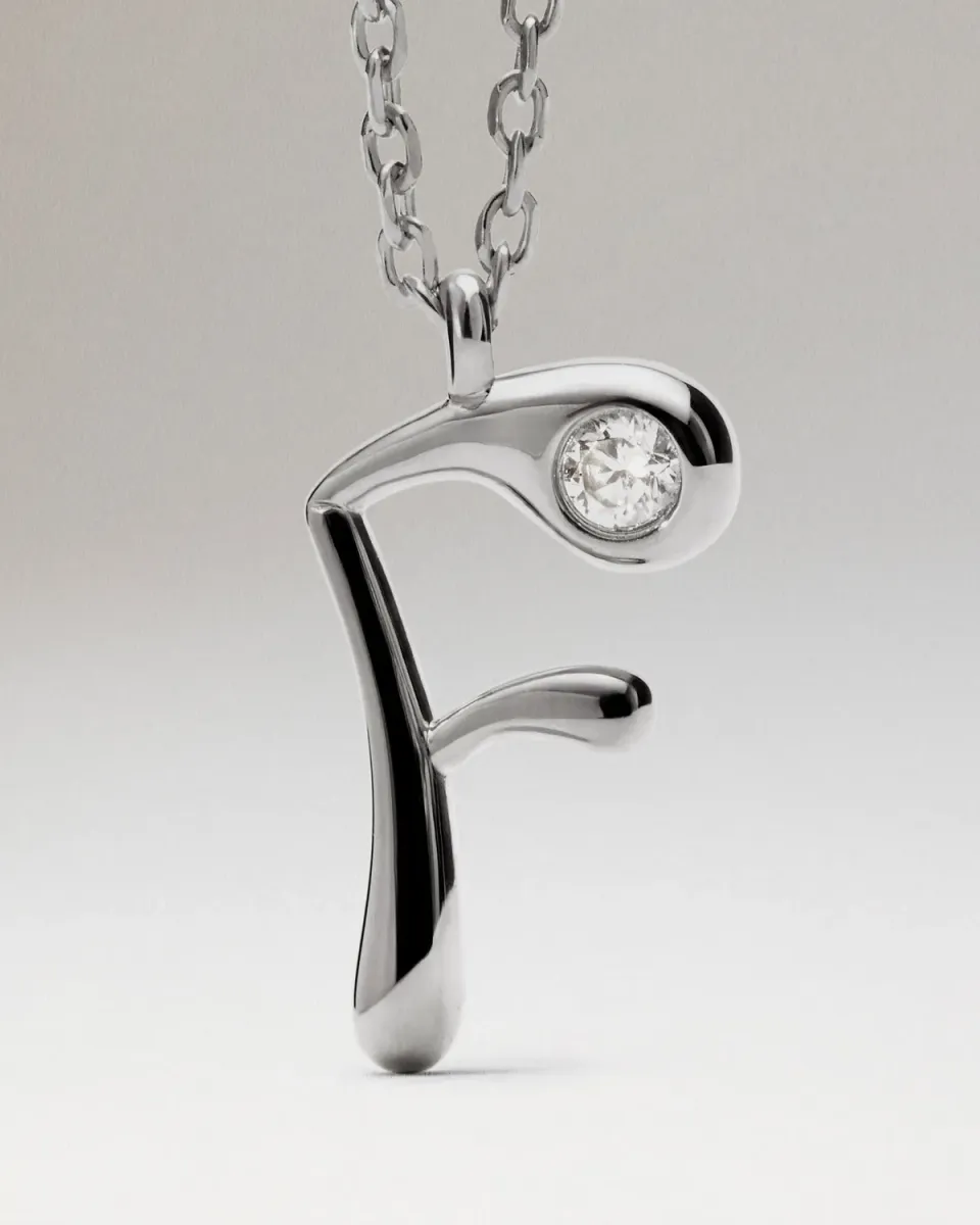 PDPAOLA lettre F collier pendentif argent 40-50 cm