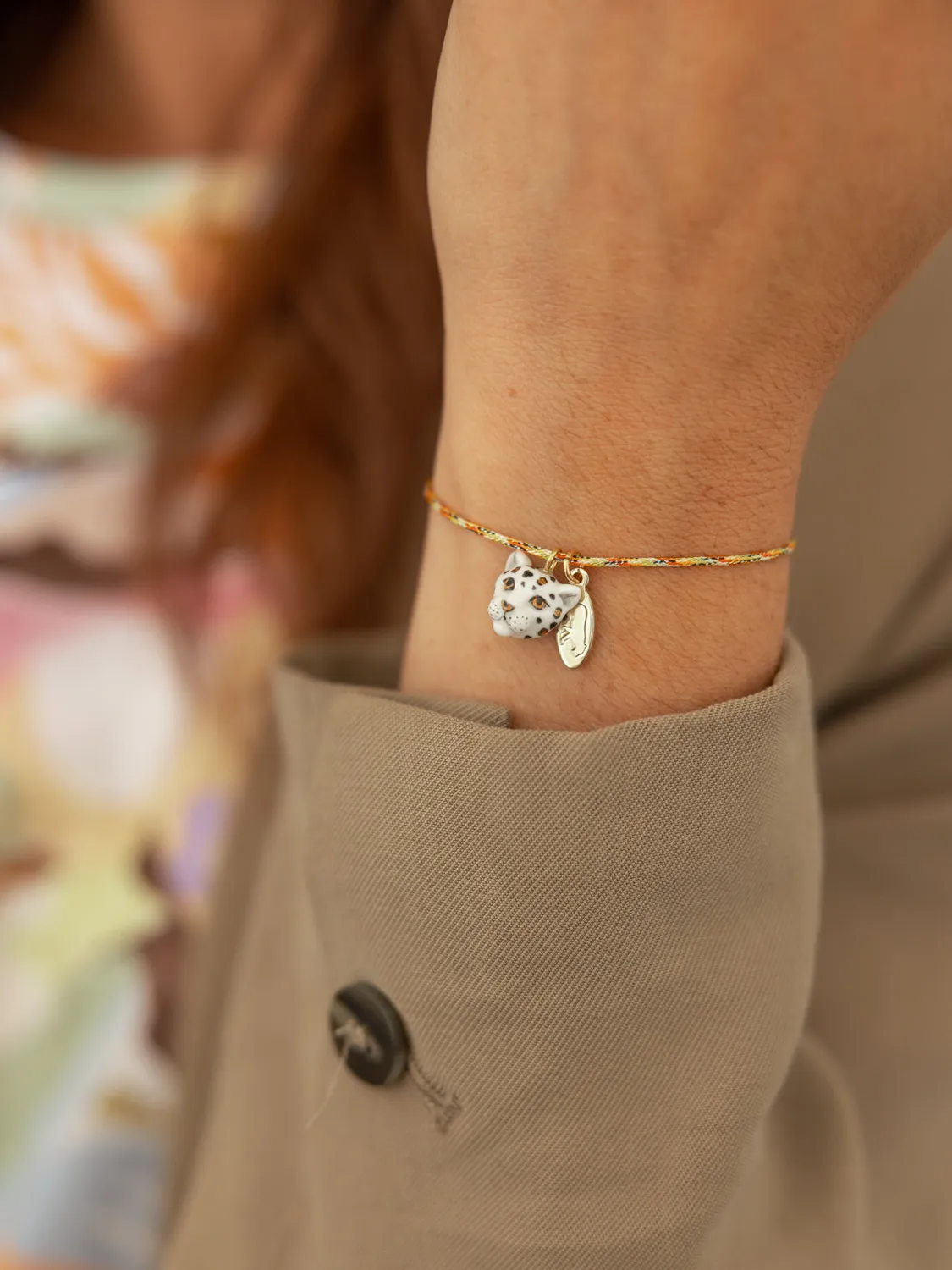 Nach Bijoux cordon léopard blanc doré bracelet cordon ajustable