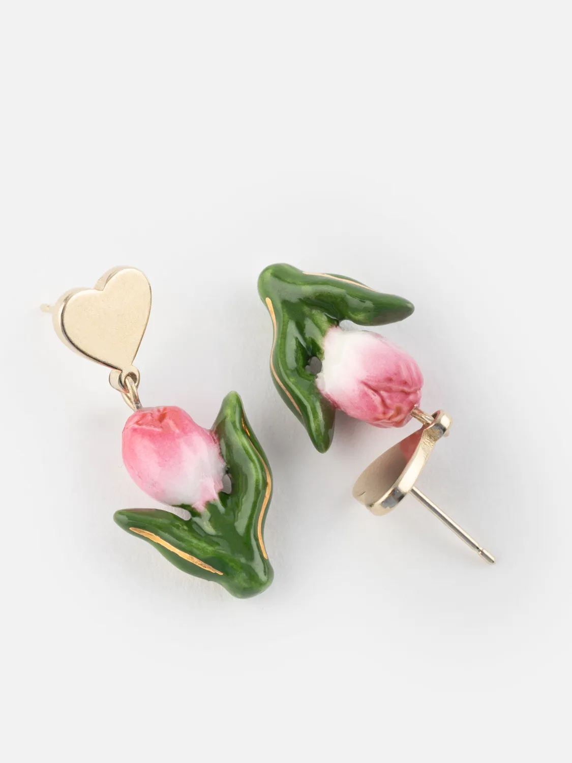 Nach Cœur et tulipe boucles pendantes porcelaine