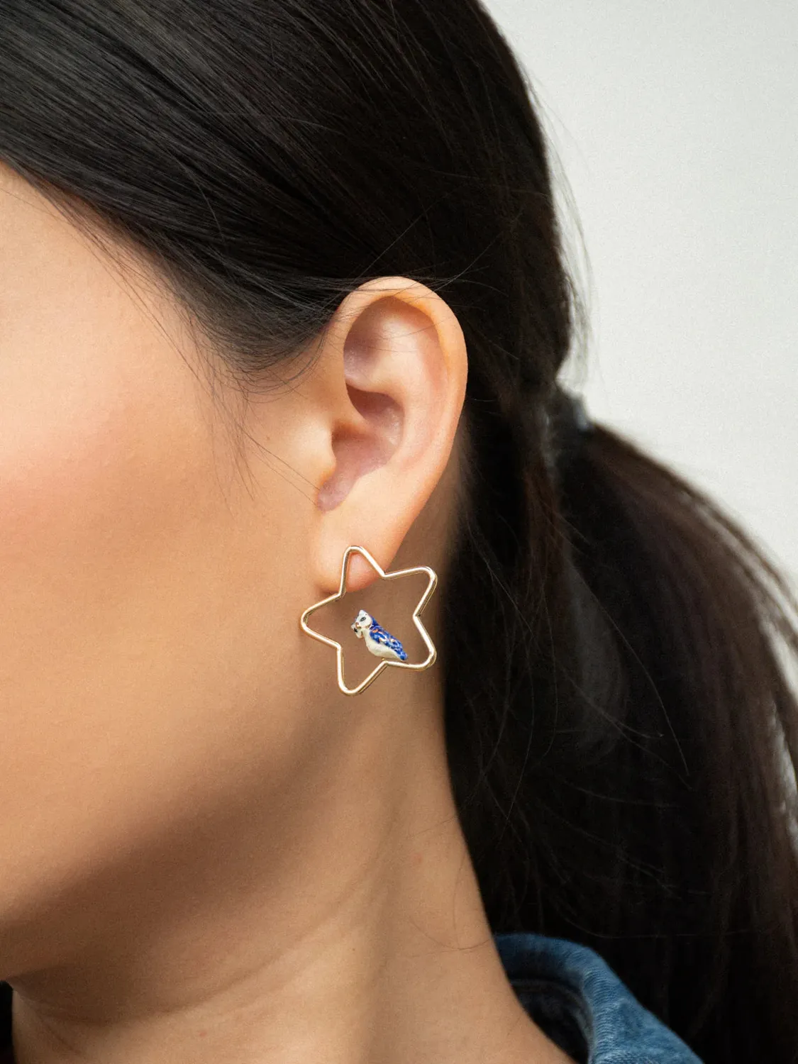 Nach Bijoux Chouette boucles d'oreilles étoiles bleu 3 cm