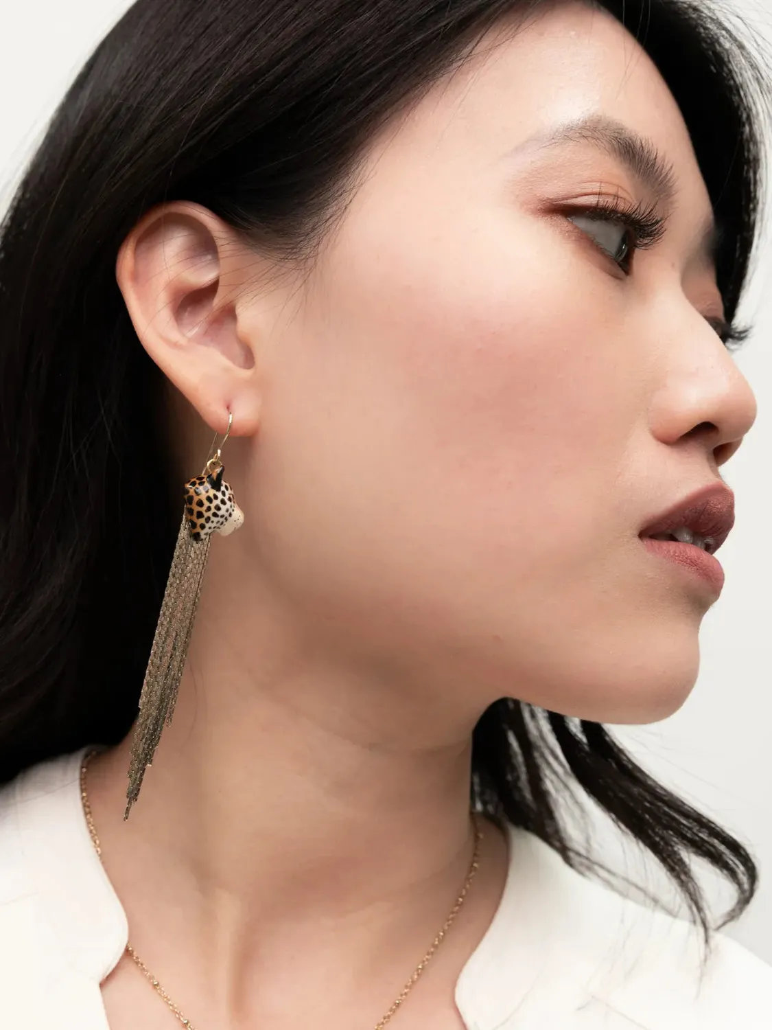Nach Léopard boucles d'oreilles franges dorées 9 cm