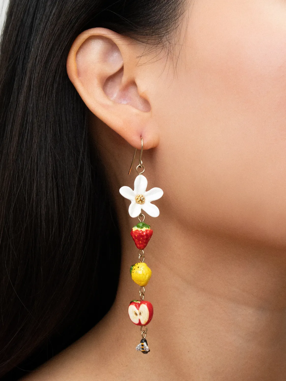 Nach Bijoux Boucles pendantes fleur fruits abeille 9,3 cm