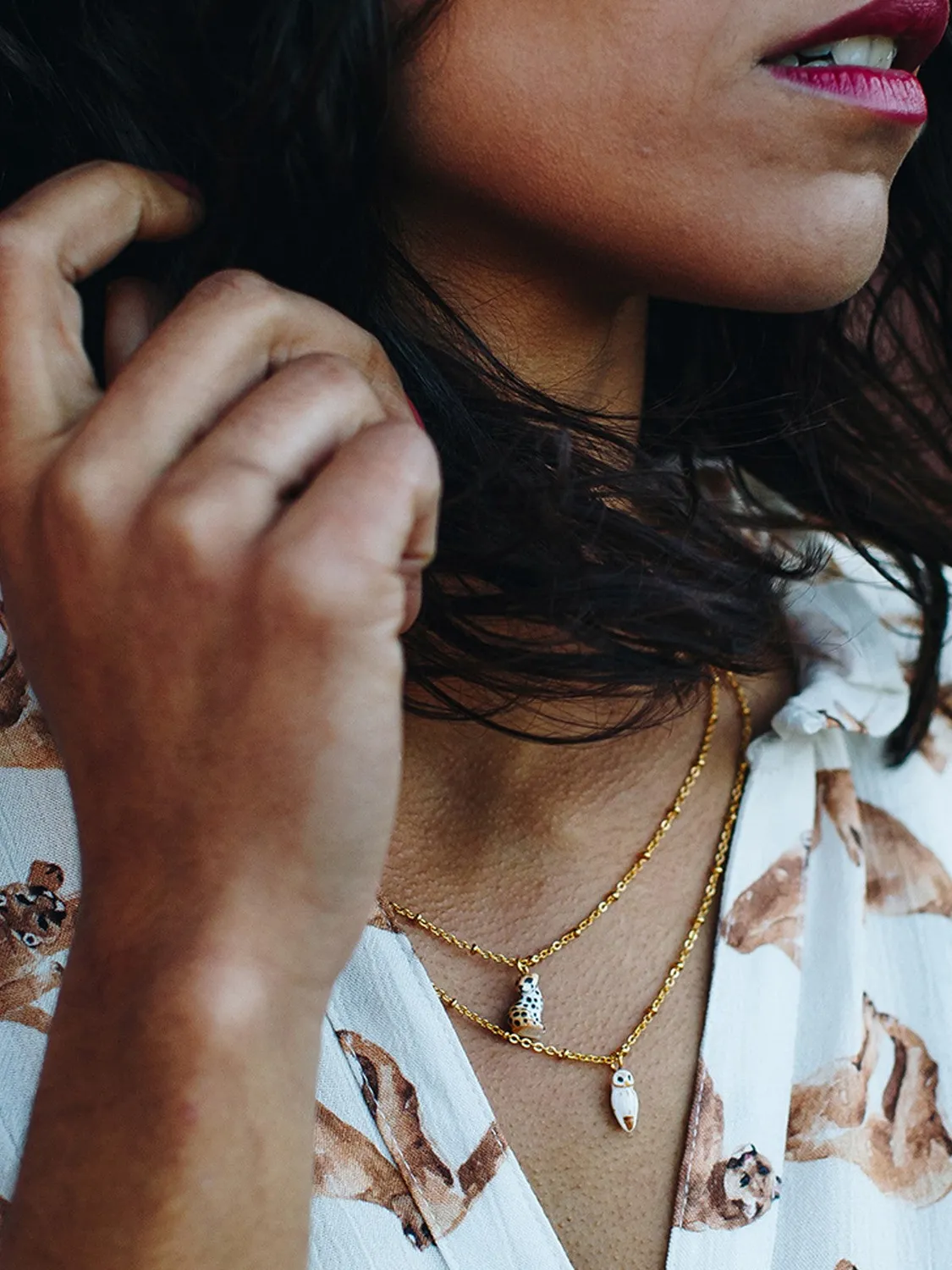 Nach Bijoux léopard assis collier porcelaine perles verre