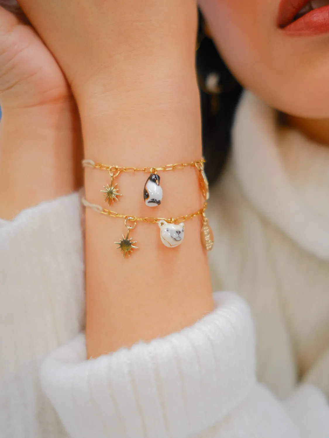 Nach Bijoux Arctique bracelet ours polaire perles verre