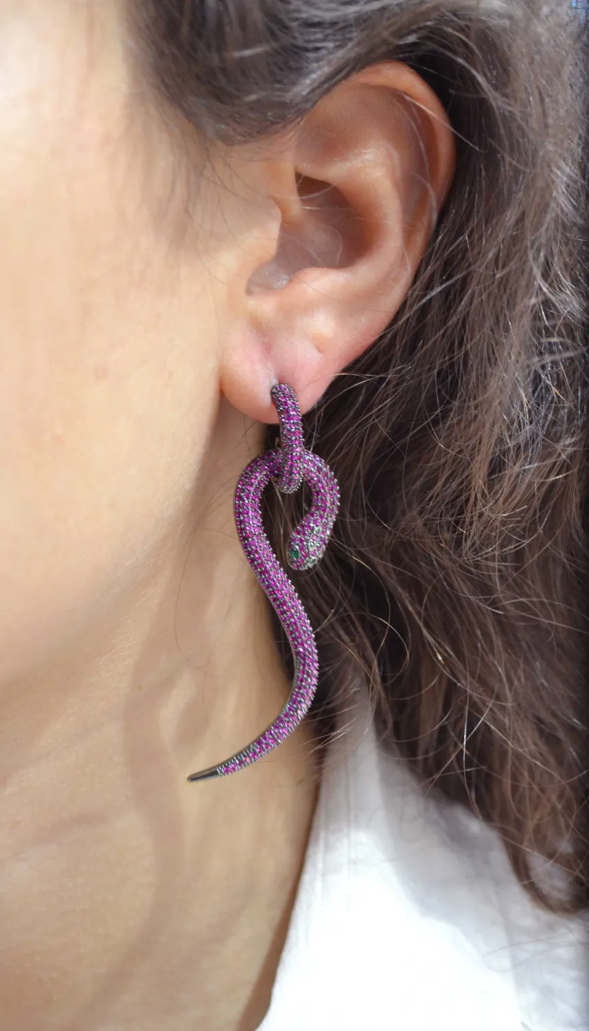 Nao de Paris Serpent Rubis boucles d'oreilles zirconium 7 cm