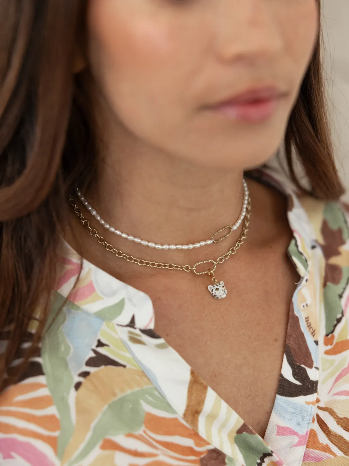 Nach Bijoux Mix & Match charms léopard blanc doré porcelaine