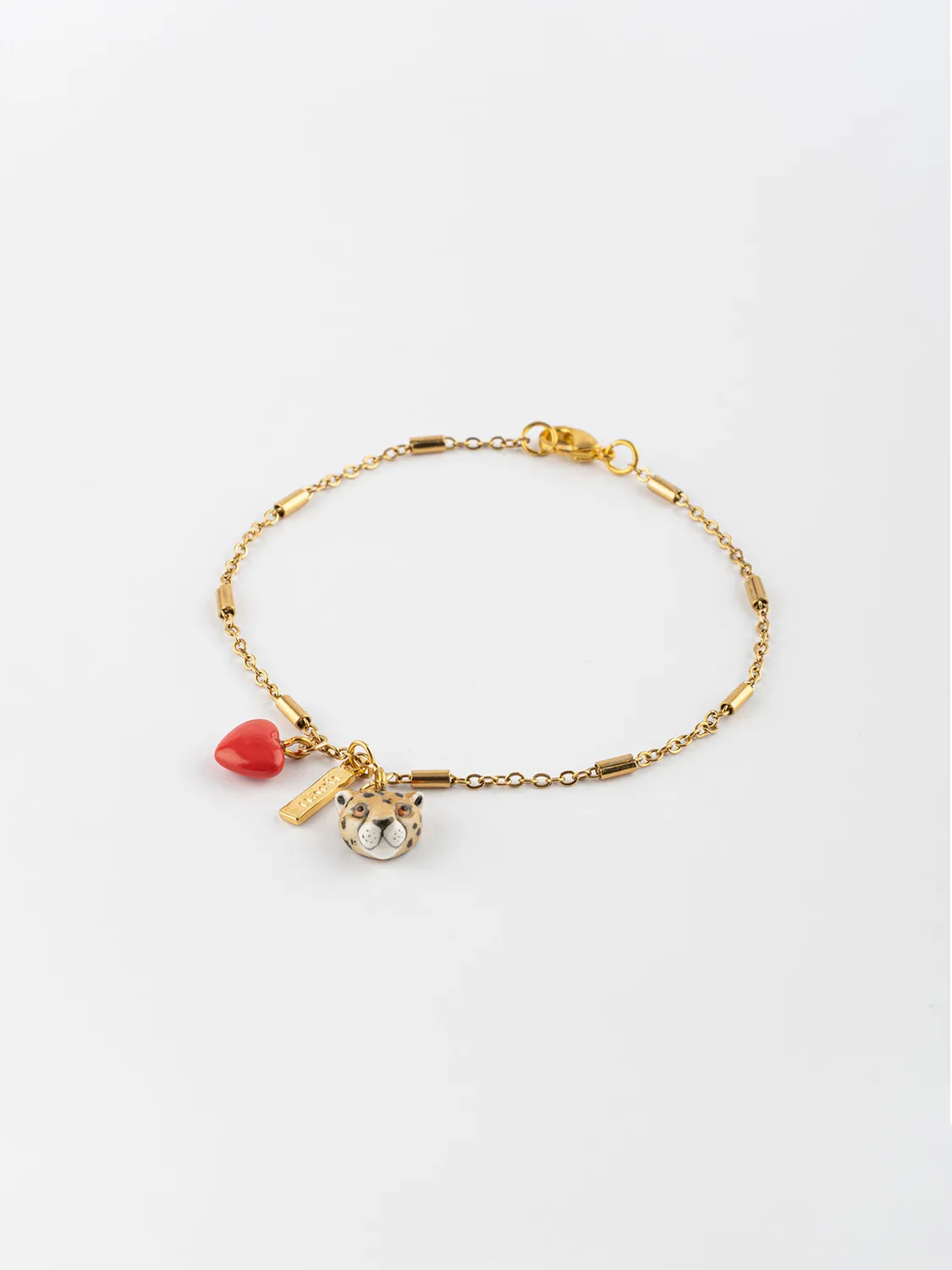 Nach Bijoux Bracelet chaîne léopard et cœur porcelaine verre