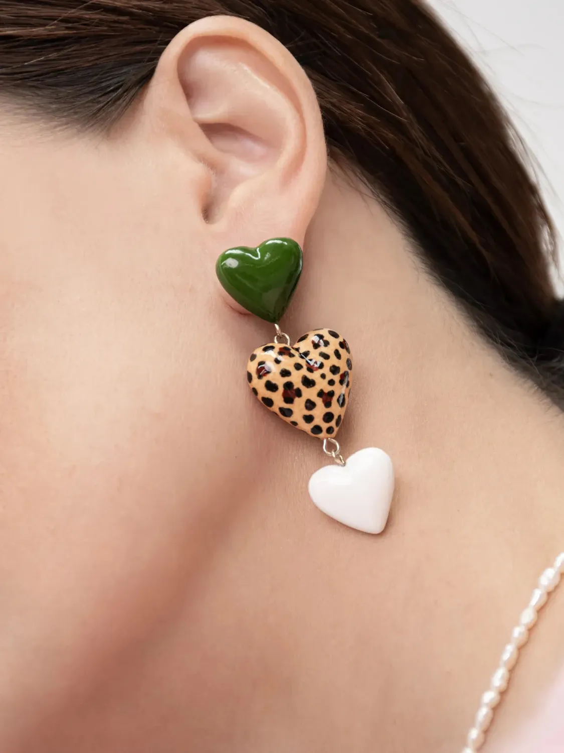 Nach Bijoux triples cœurs boucles pendantes vertes 2,5 cm