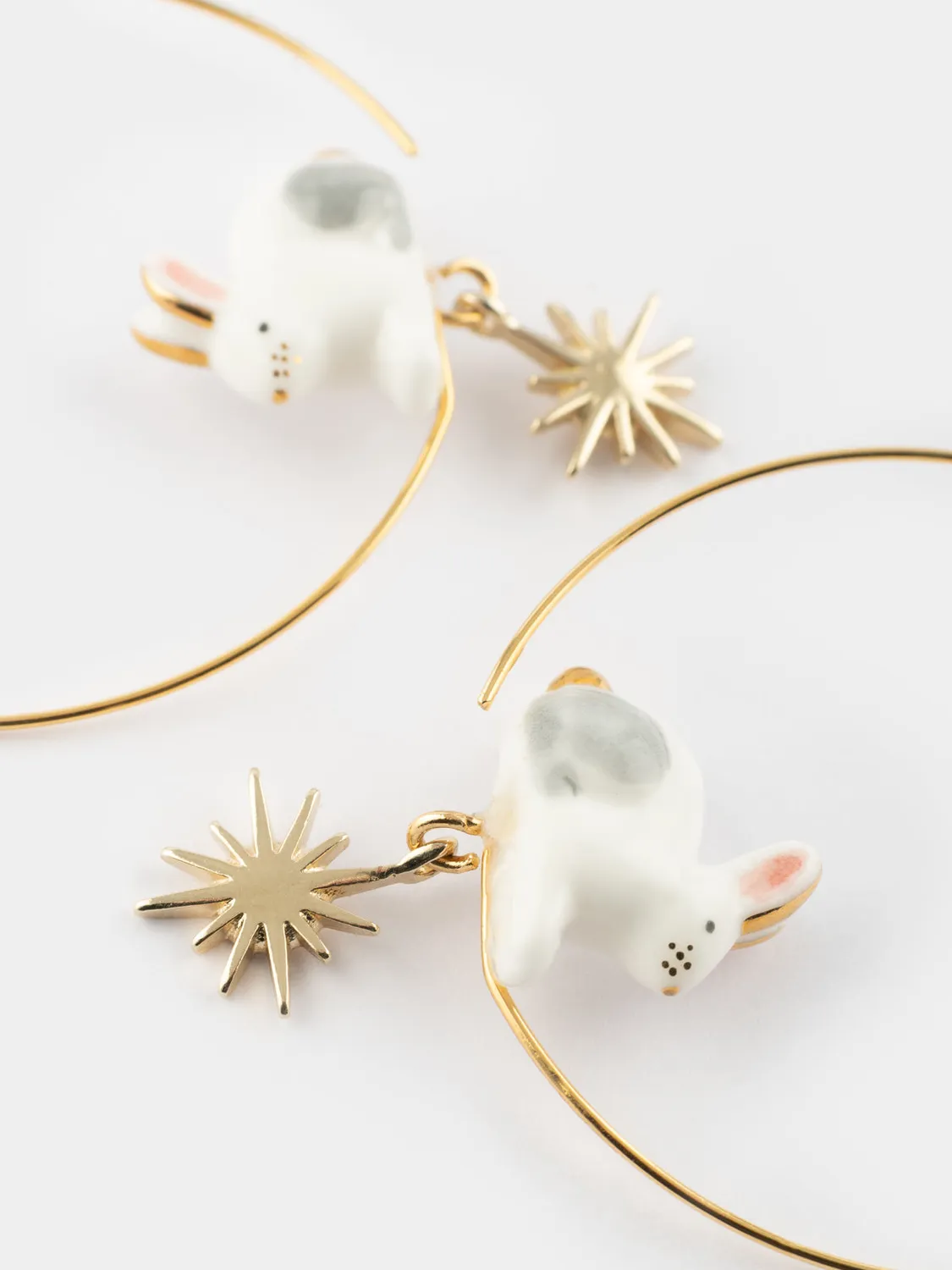 Nach Bijoux lièvre polaire grandes créoles Arctique porcelaine